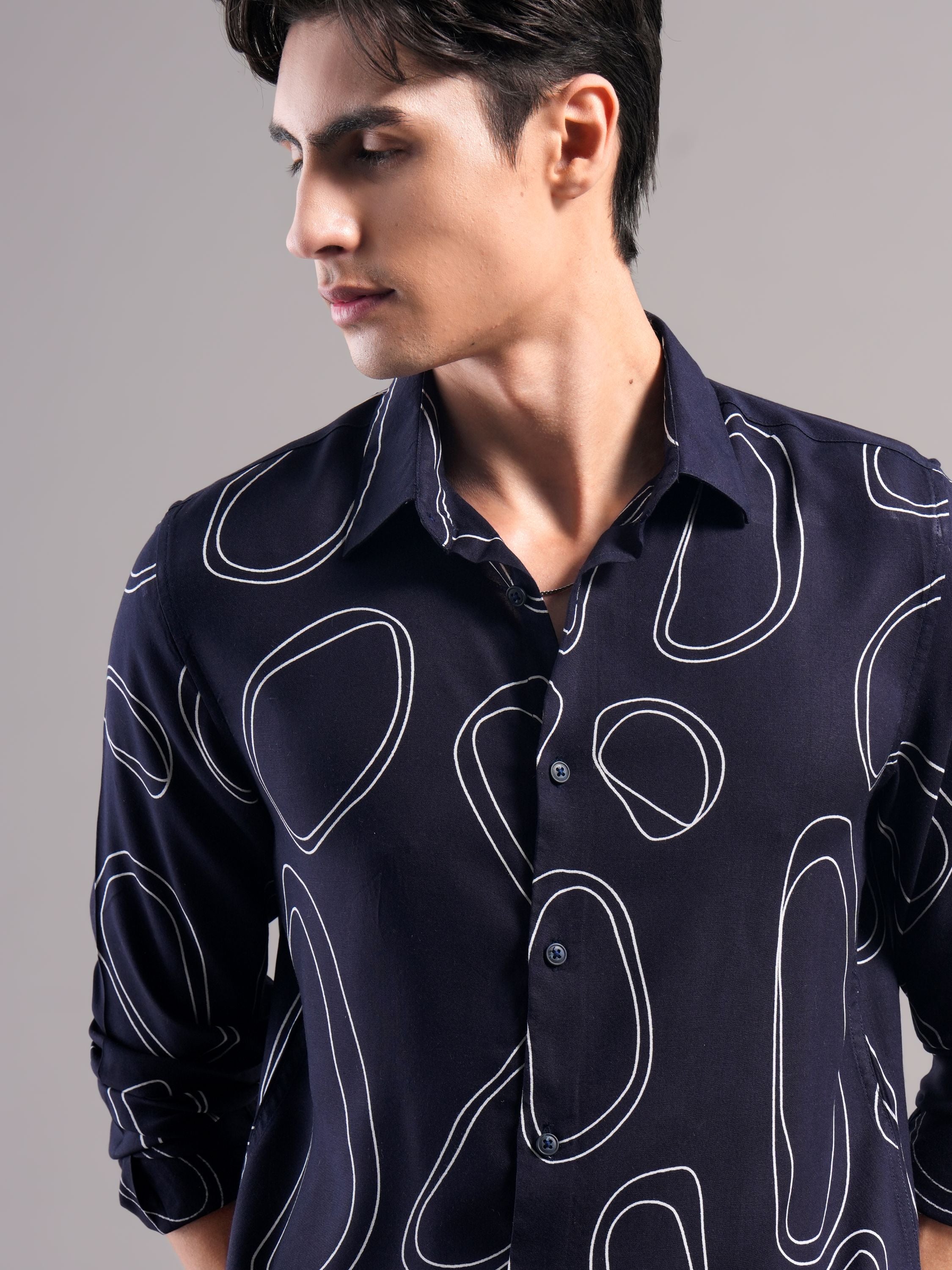 Men Navy Printed Casual Shirt