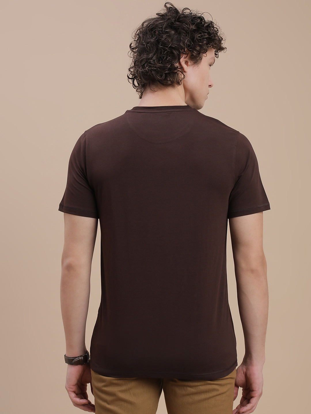 Men Brown Basic Crew Neck T-Shirt