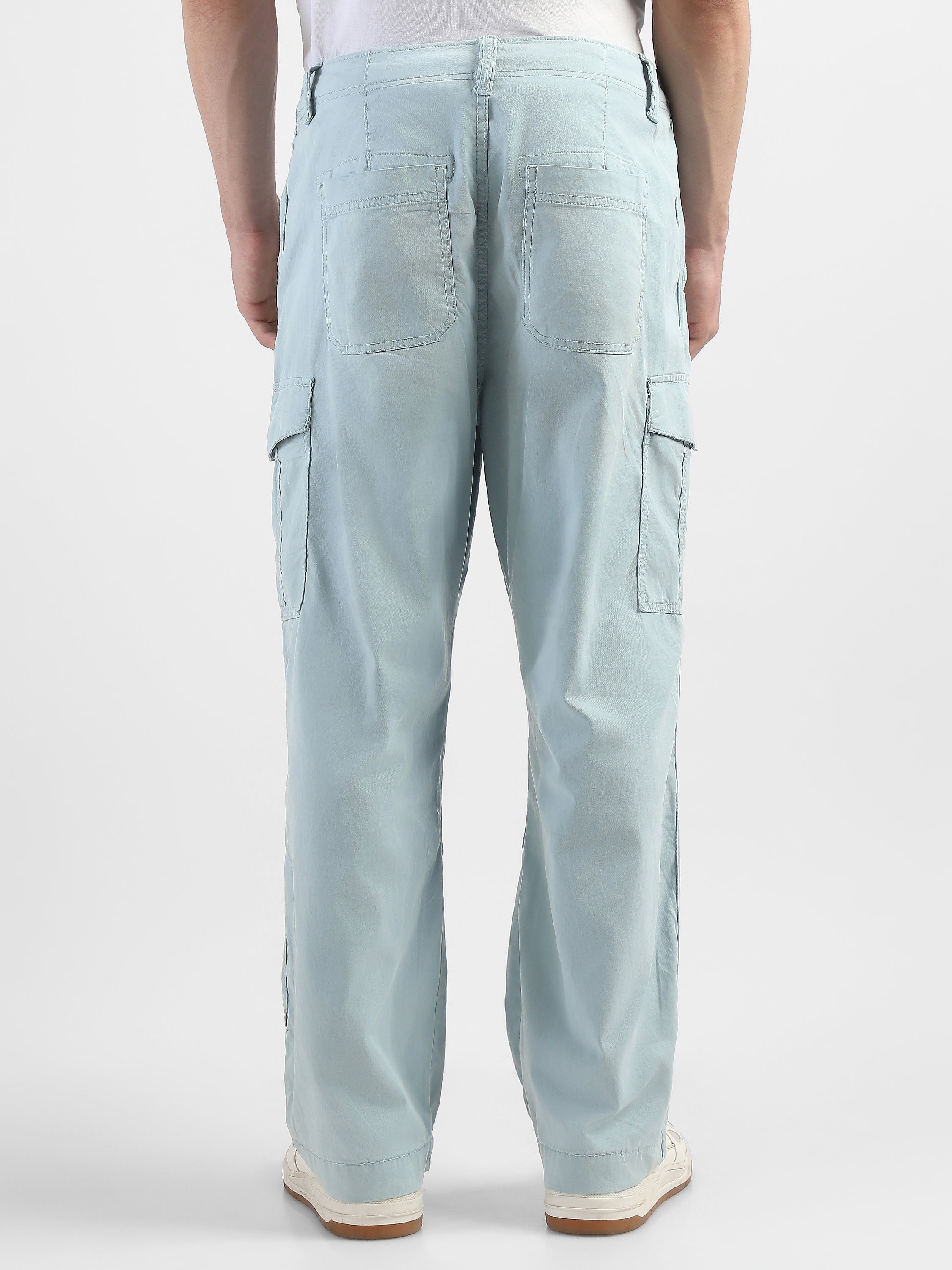 Men Light Blue Mid Rise Comfort Fit Cargo with 6 pockets