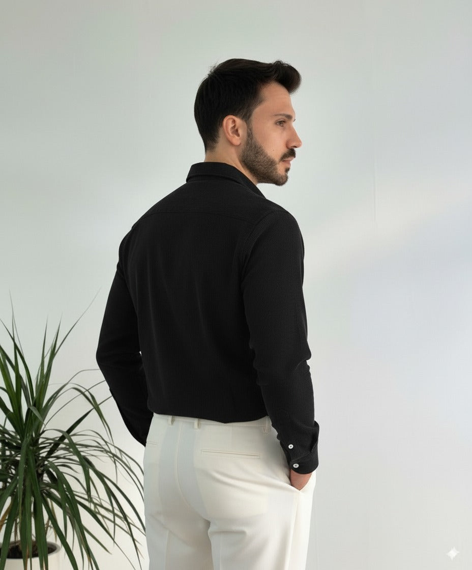 Men Black Oversized Corduroy Shirt