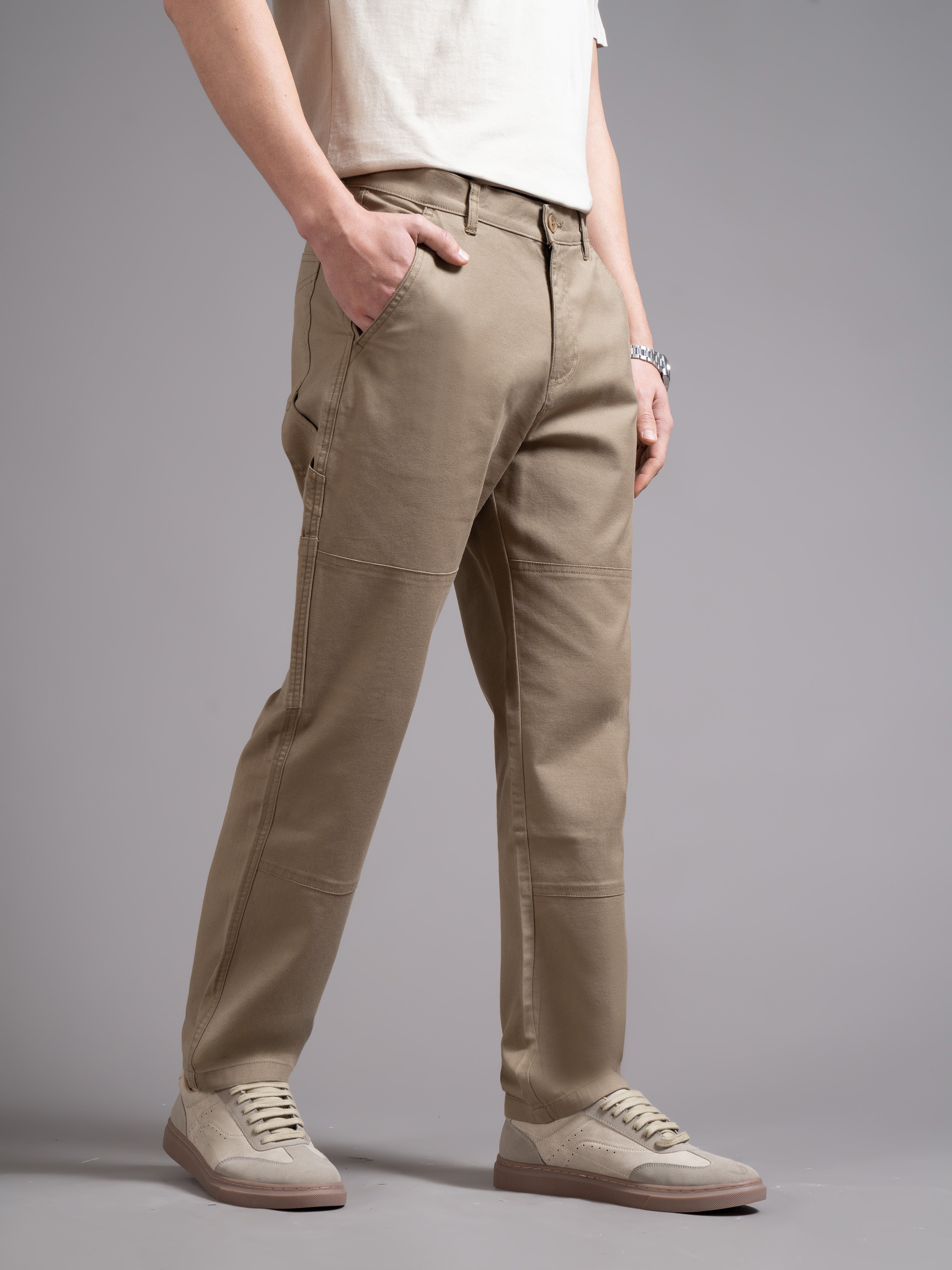 Men Khaki Straight Fit Cargo Trouser