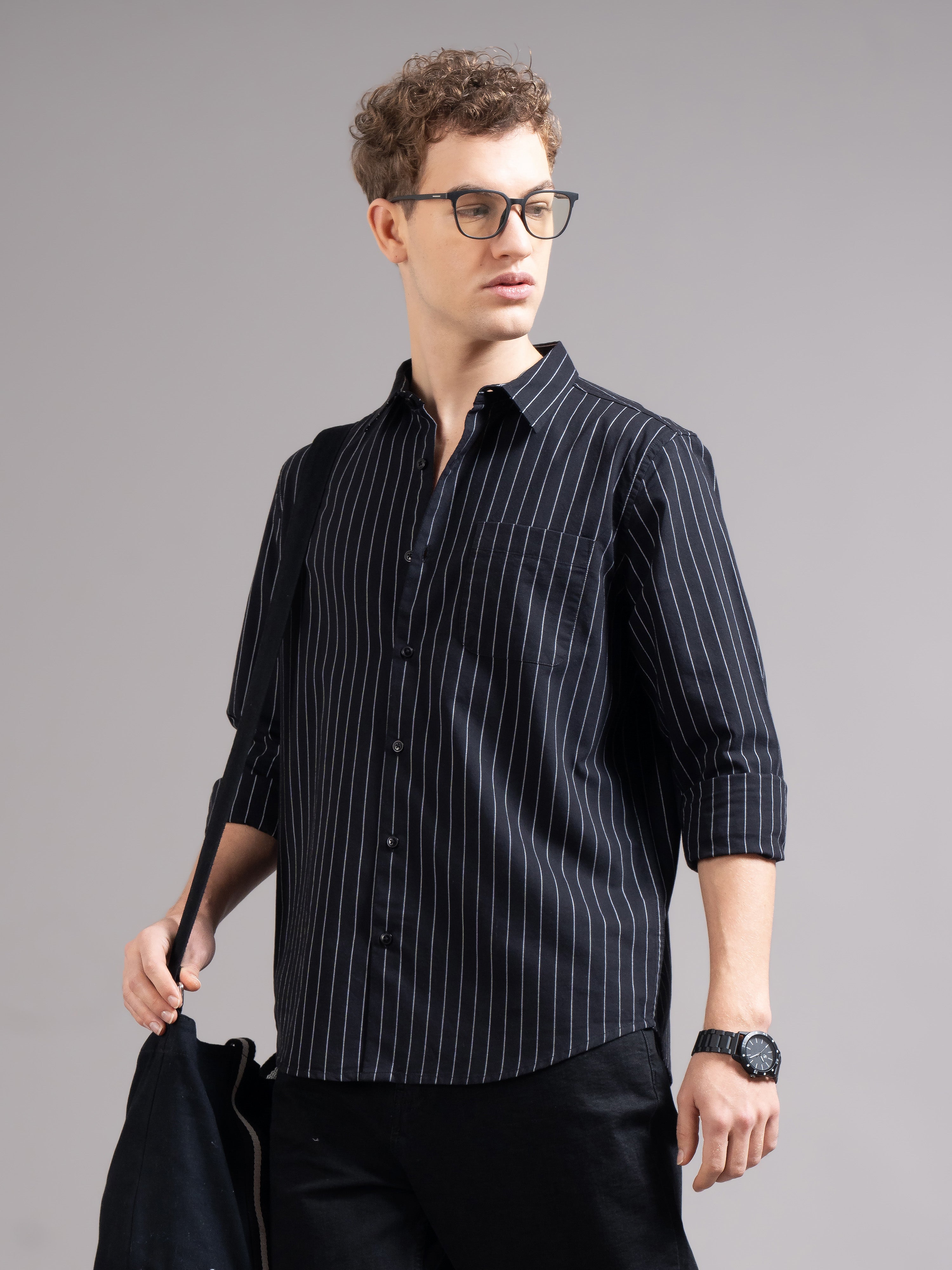 Men Black Striped Shirt