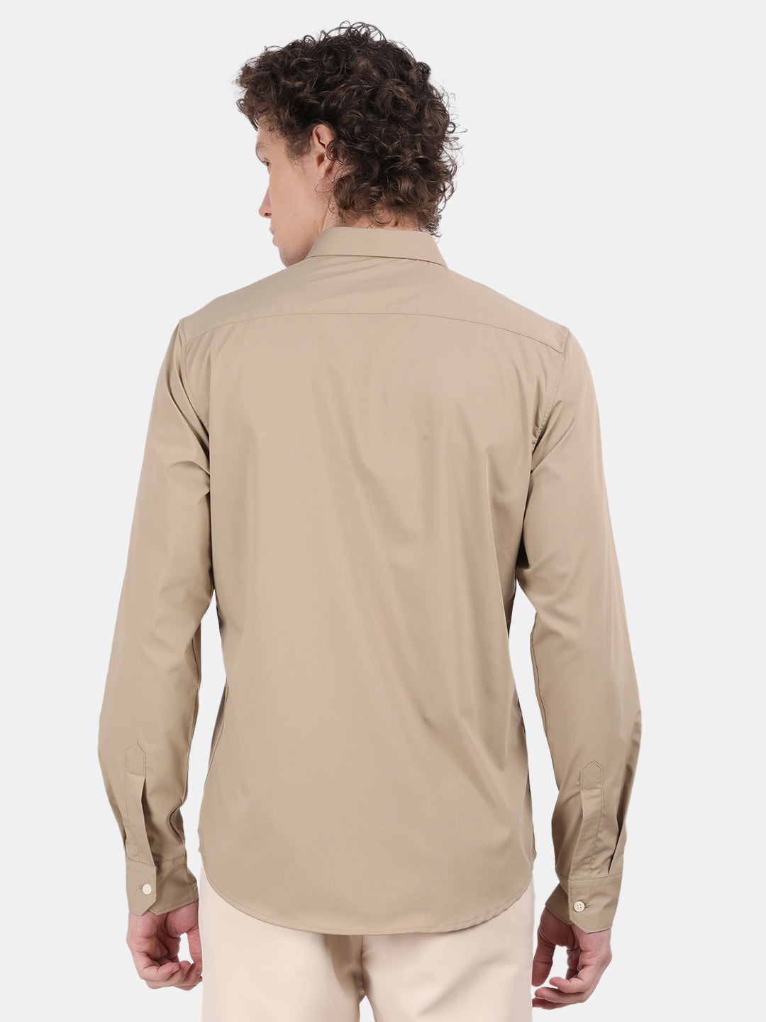 Men Khaki Slim Fit Spread Collar Full Sleeve Casual Shirt