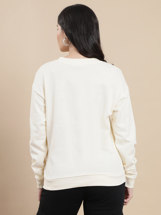 Women Cream Casual Sweatshirt