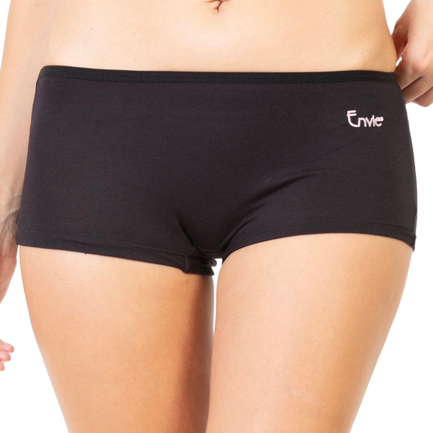 Women Black Mid Rise Boyshorts