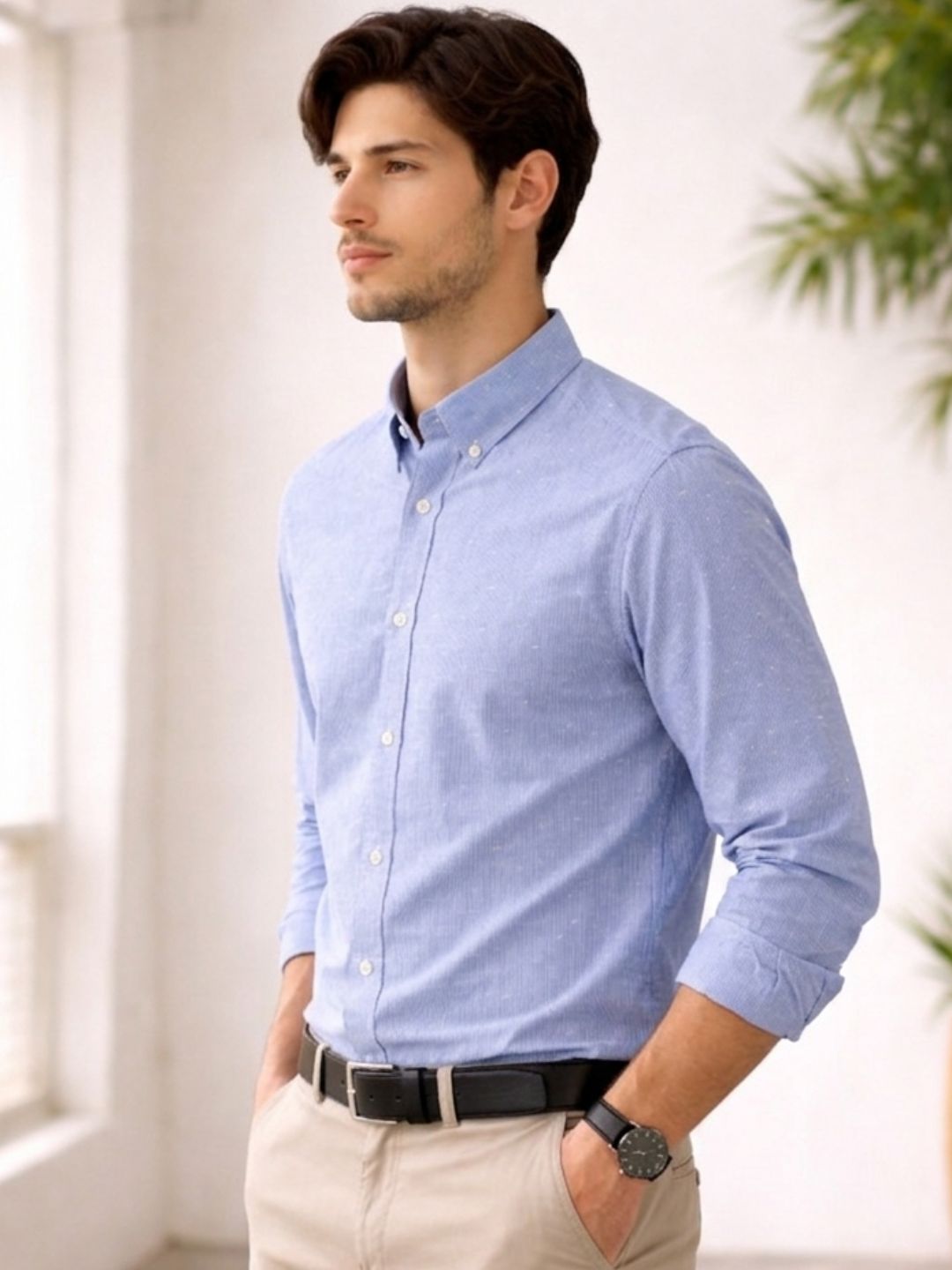 Men Blue Striped Shirt