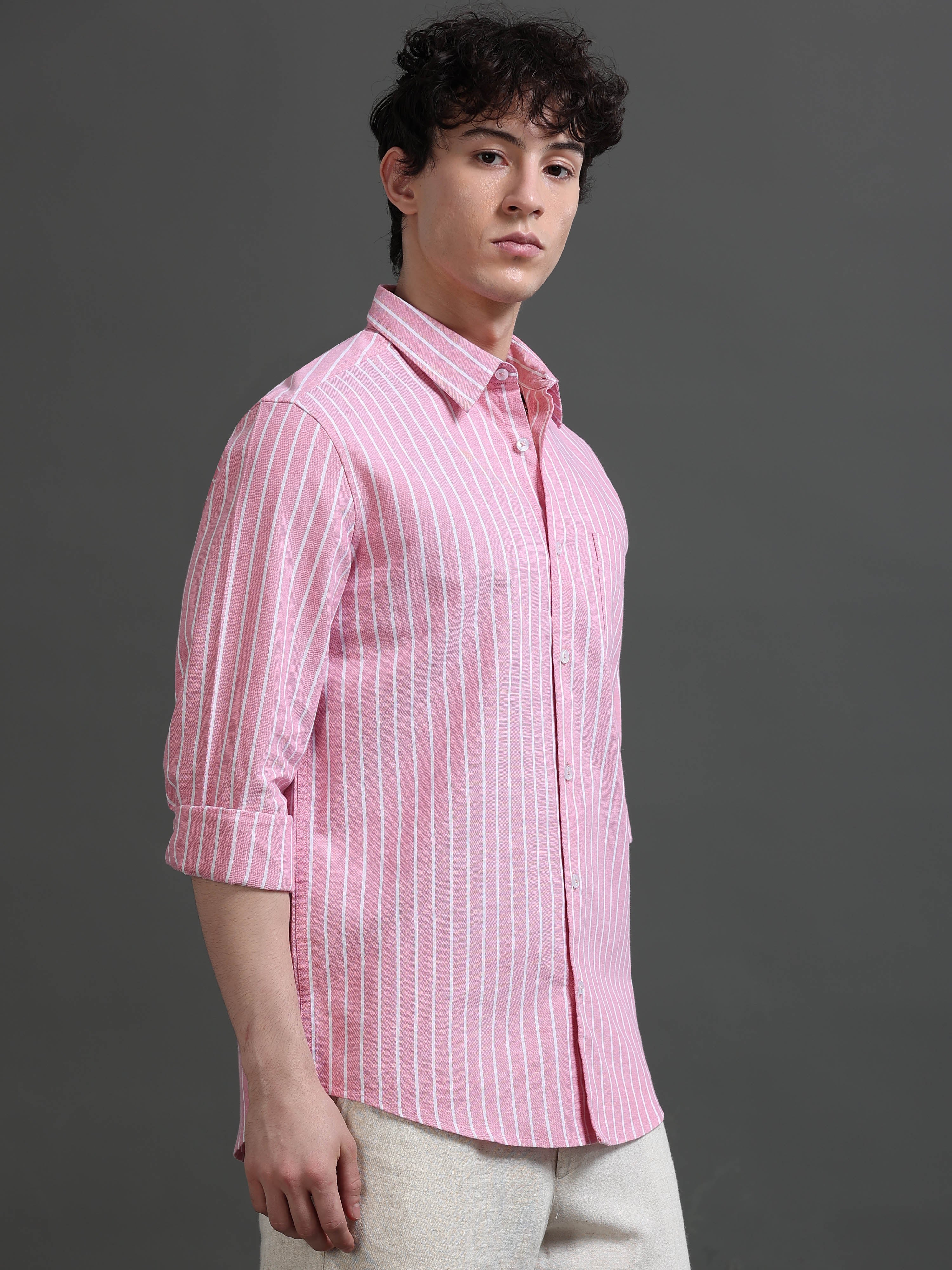 Men Pink Striped Shirt