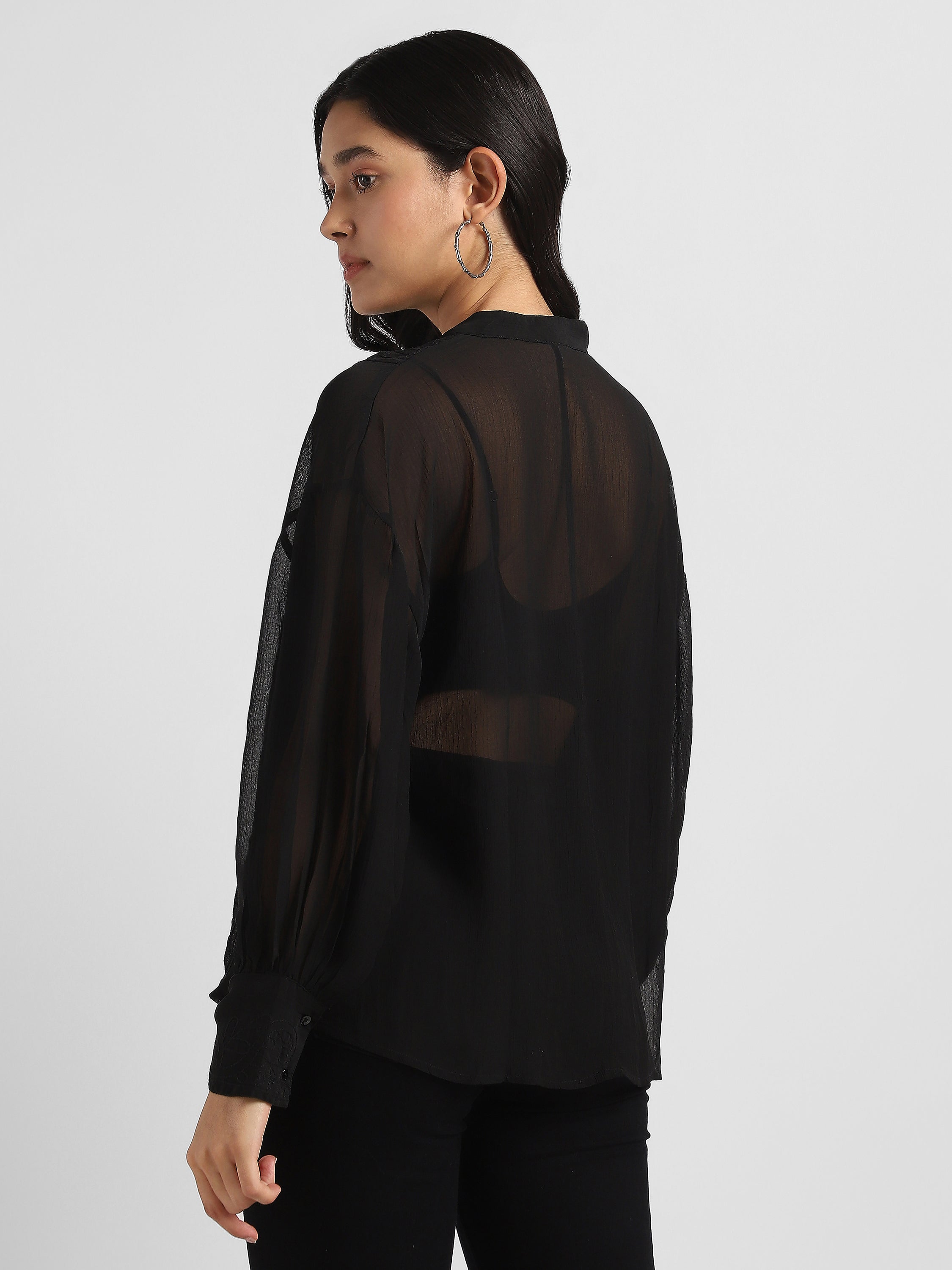 Women Black Embroidered Top