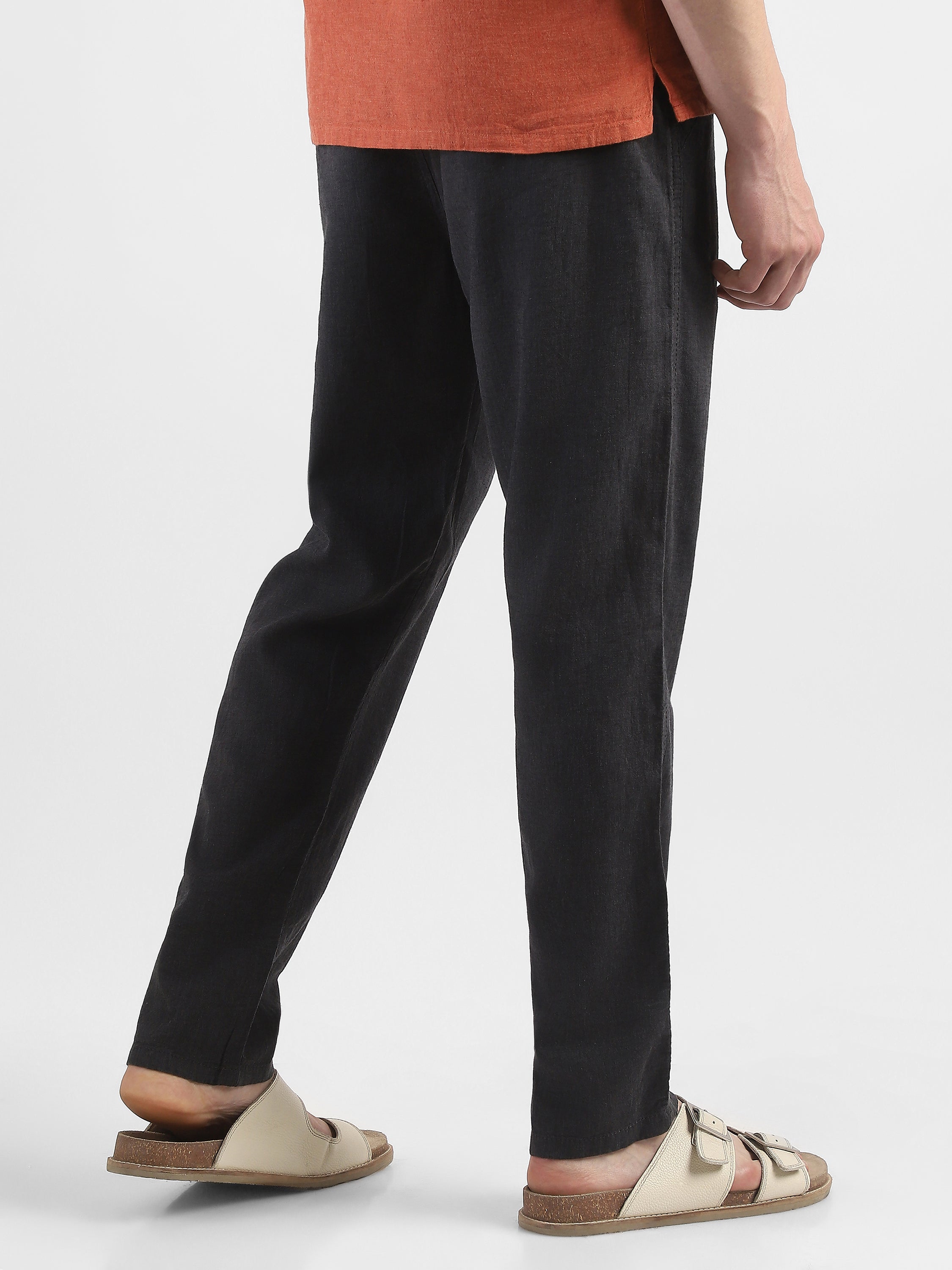 Men Black Cotton Blend Comfort Fit Pants