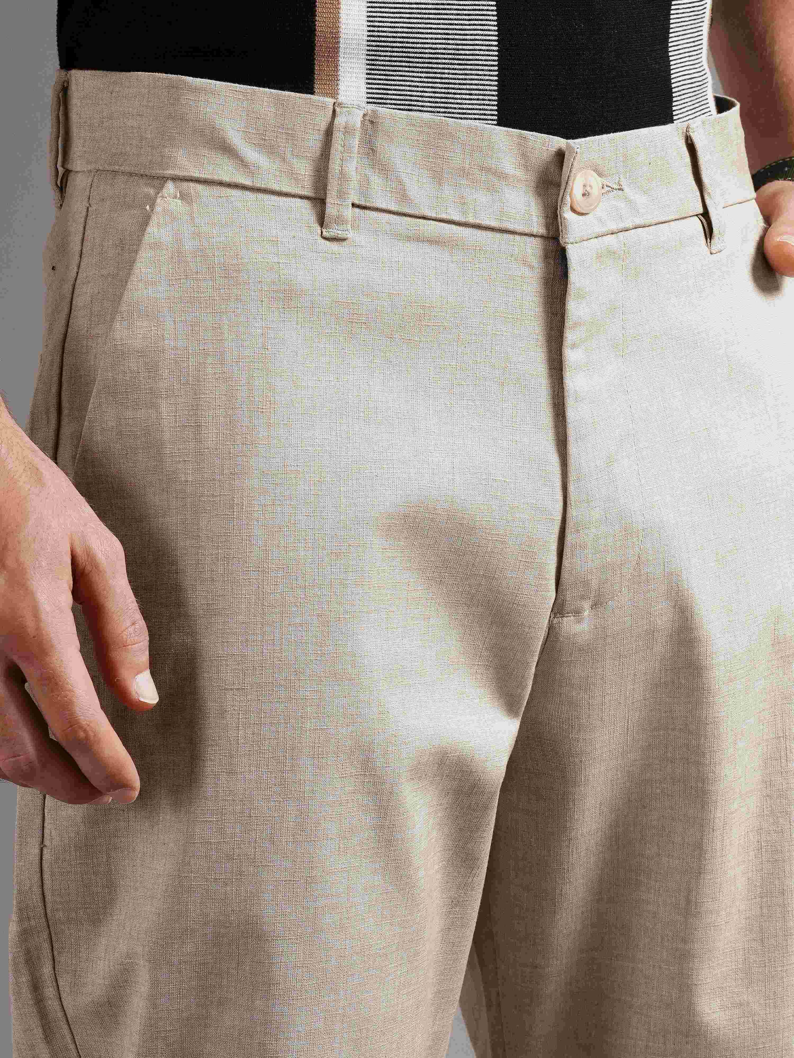Men Beige Straight Fit Trousers