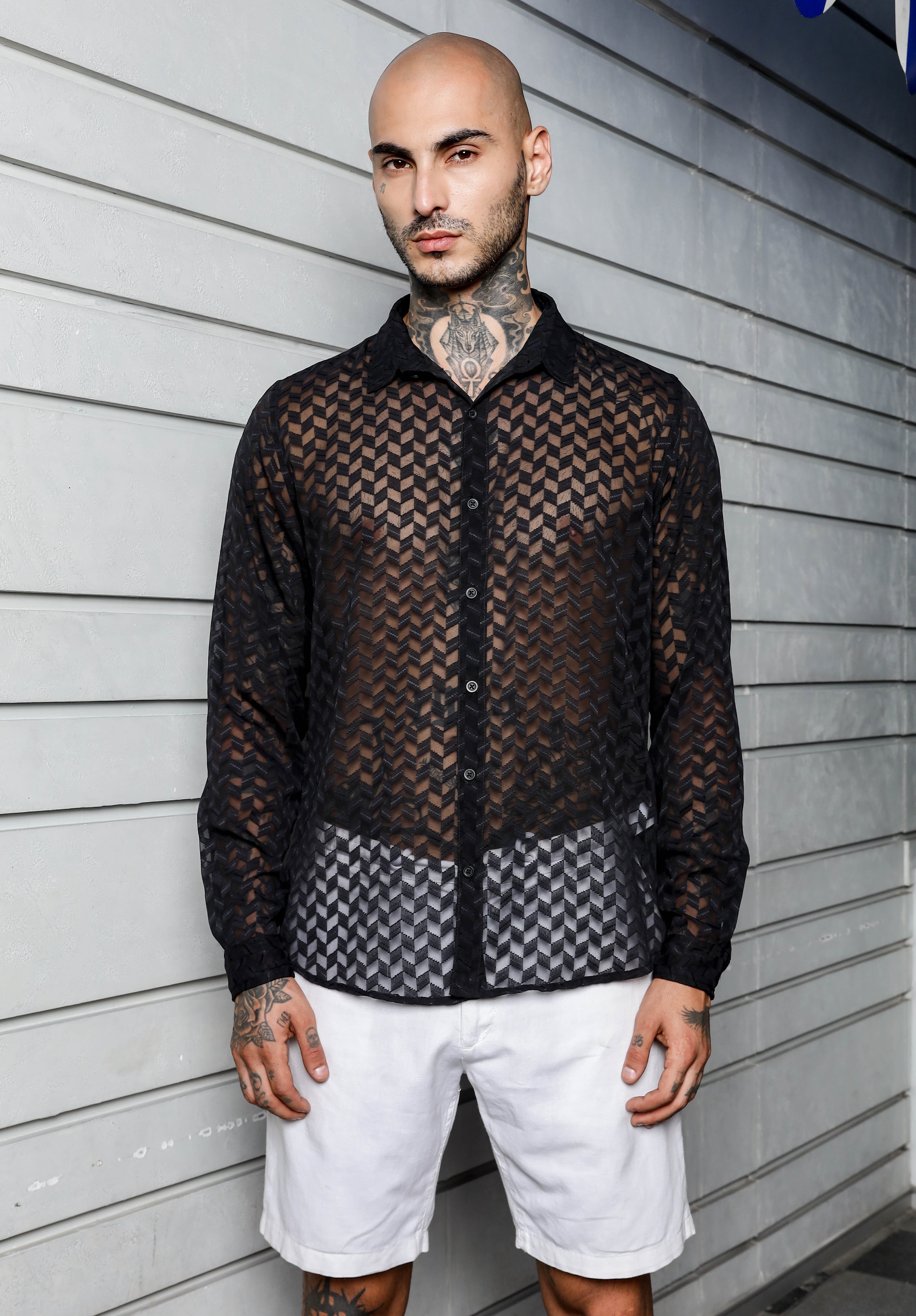 Men Black Semi Sheer Shirt
