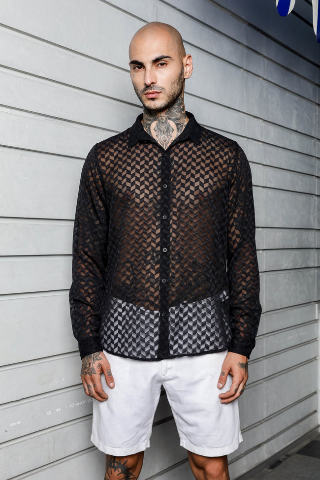 Men Black Semi Sheer Shirt