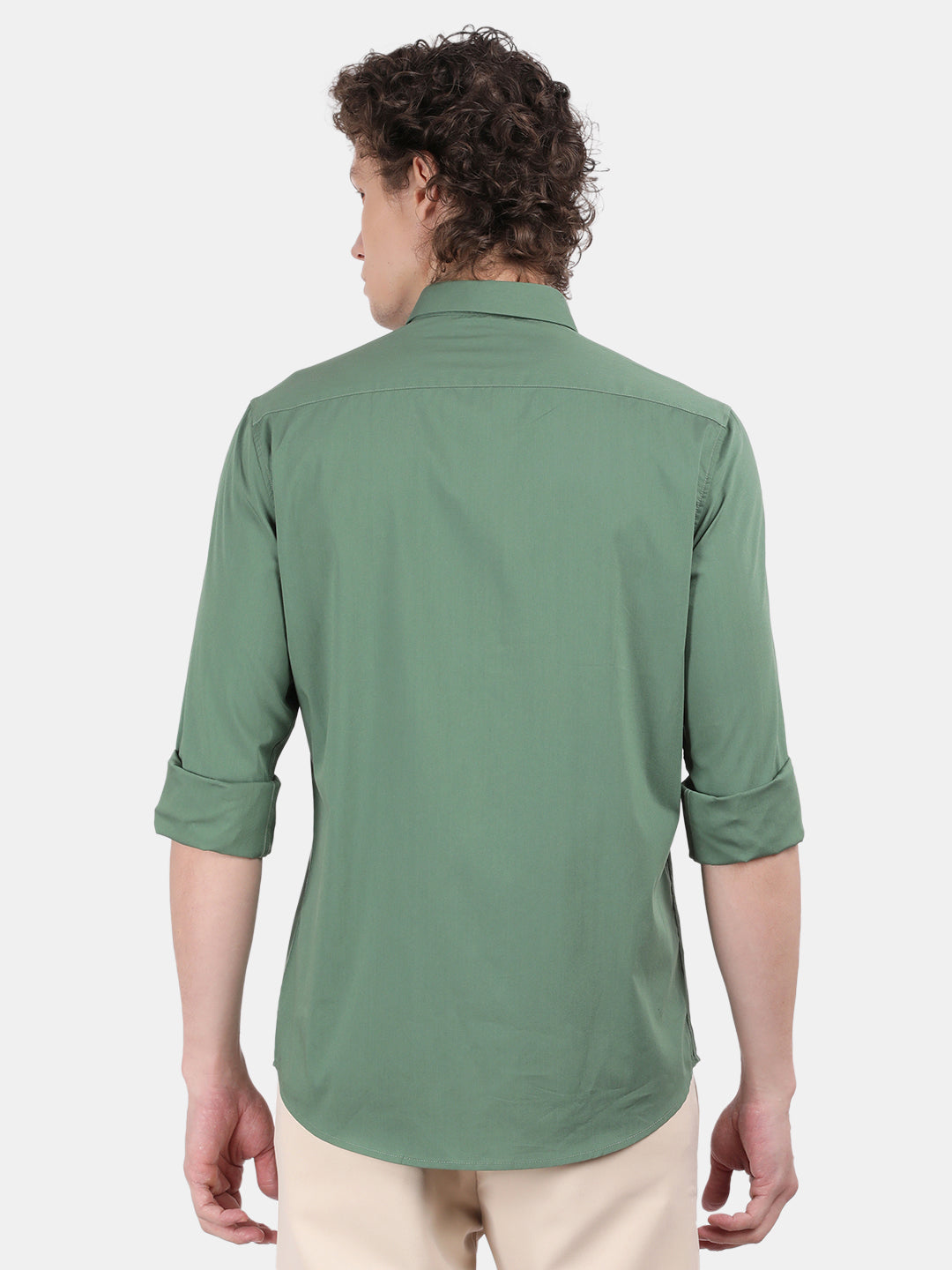 Men Green Slim Fit Spread Collar Full Sleeve Casual Shirt