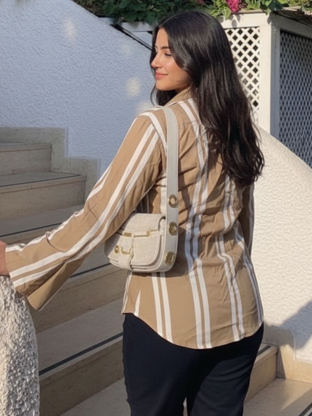 Women Beige & White Striped Shirt