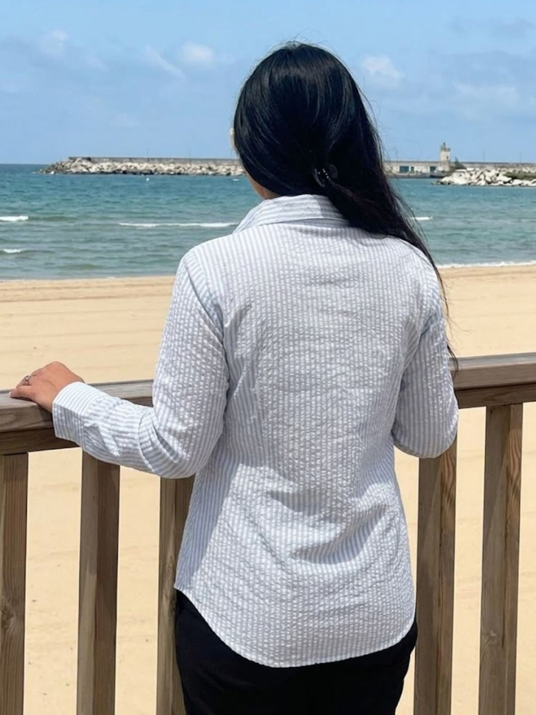 Women Blue Striped Shirt