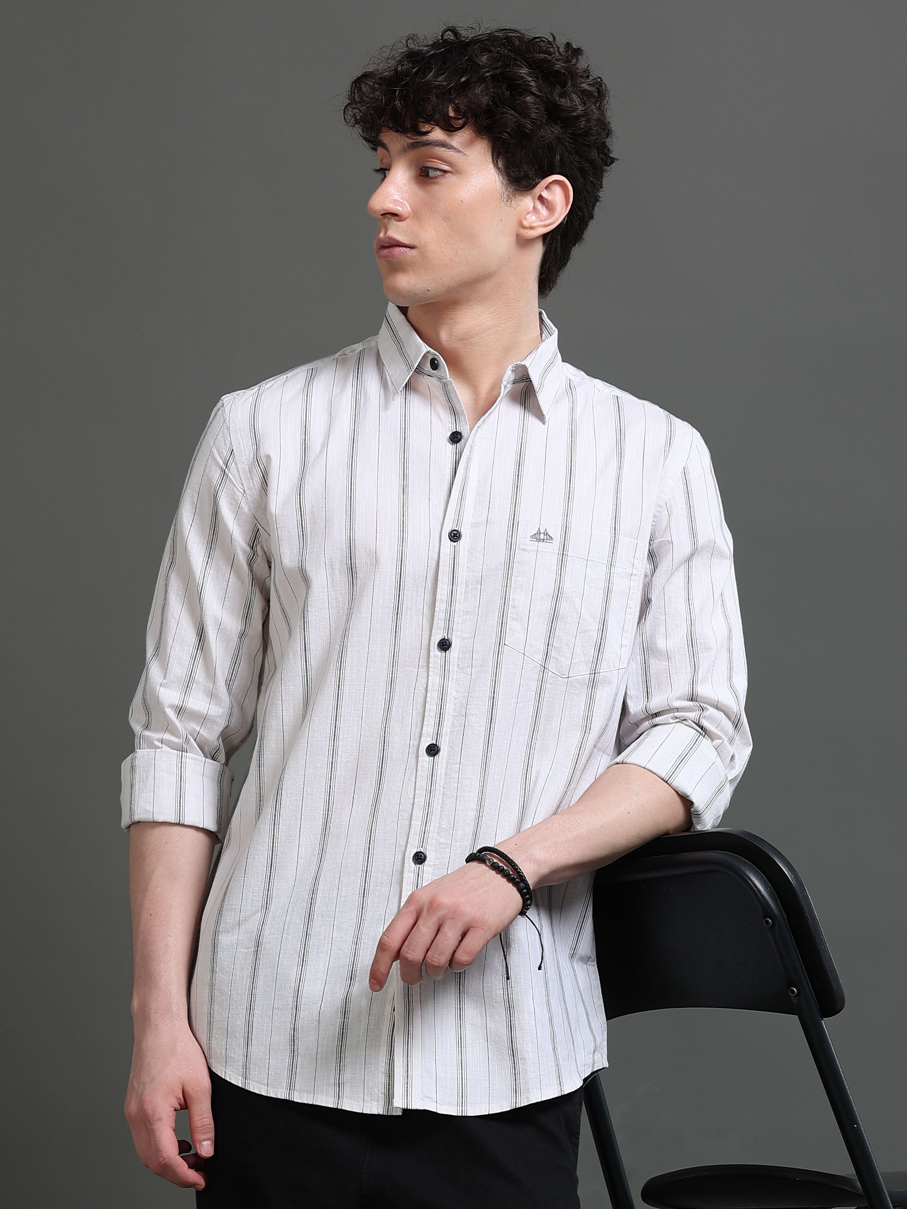 Men White Striped Shirt