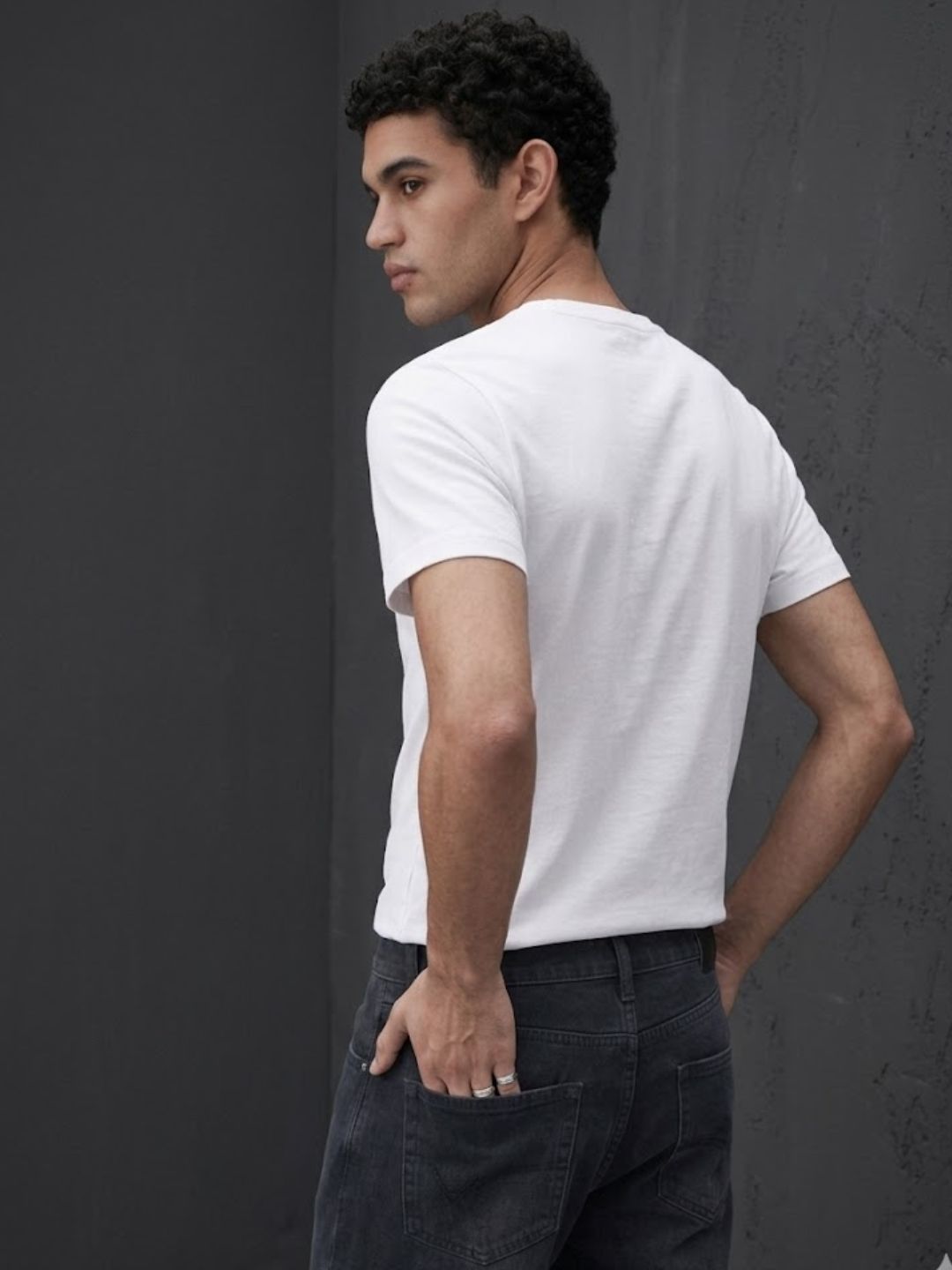 Men White Solid Cotton T-shirt