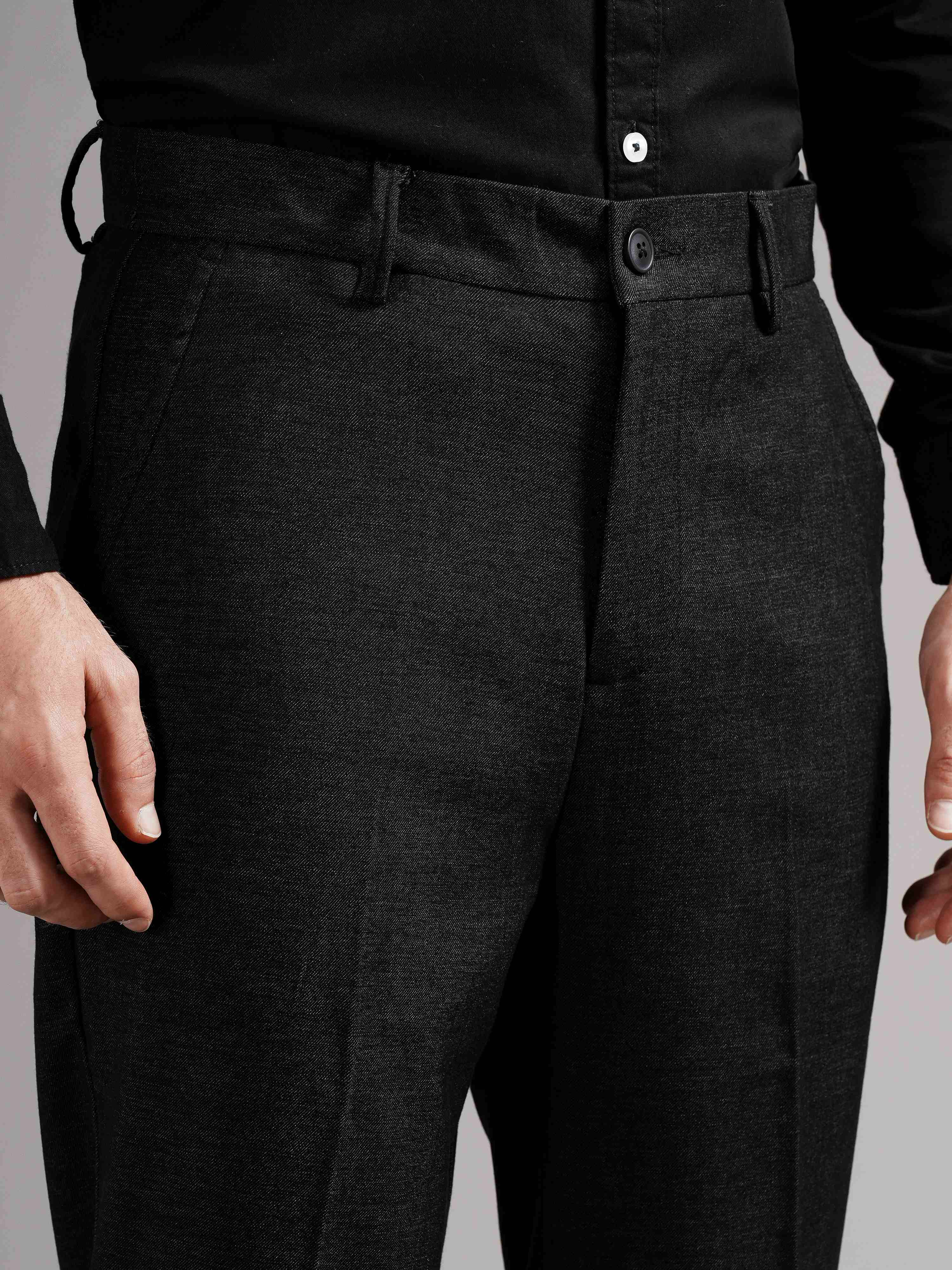 Men Black Straight Fit Trousers