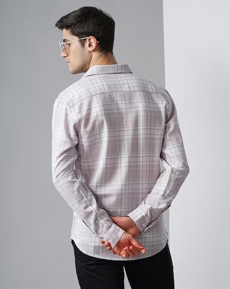Men White Checked Slim Fit Shirt