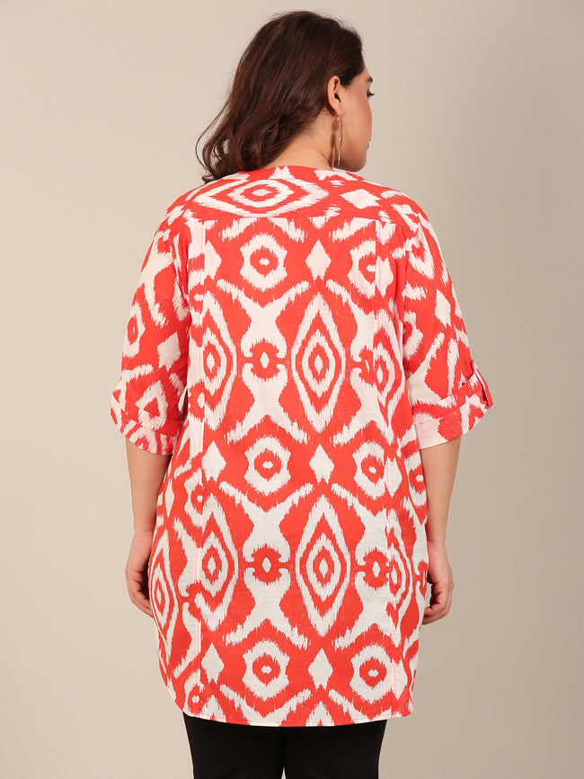 Women Orange Ikkat Printed Tunic