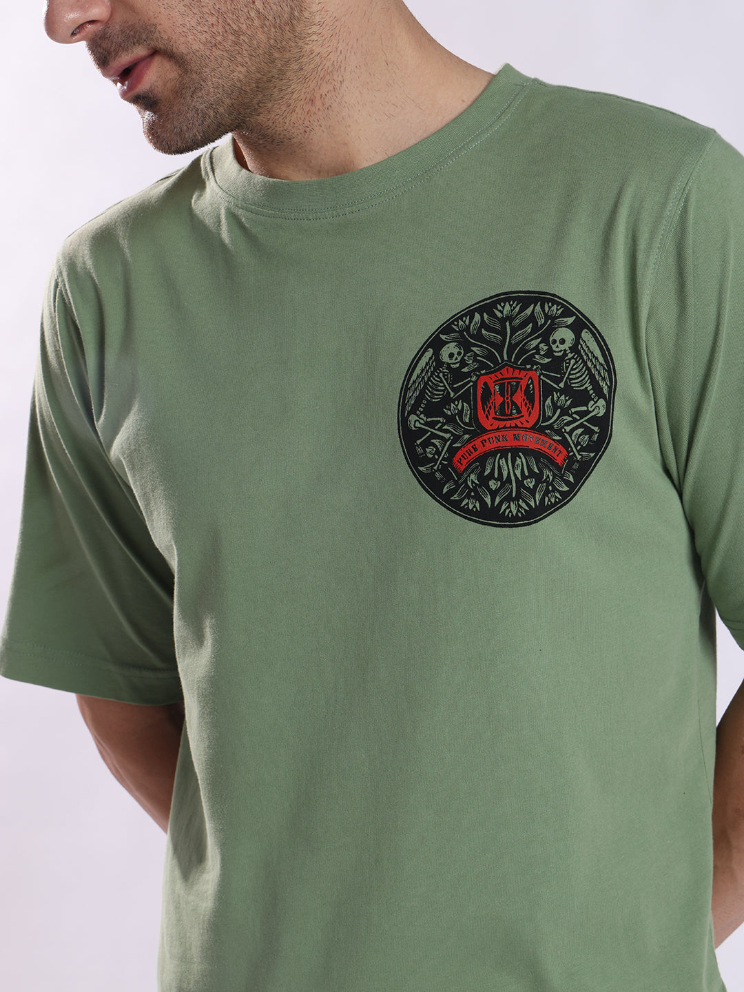 Men Olive Cotton Oversized T-Shirt