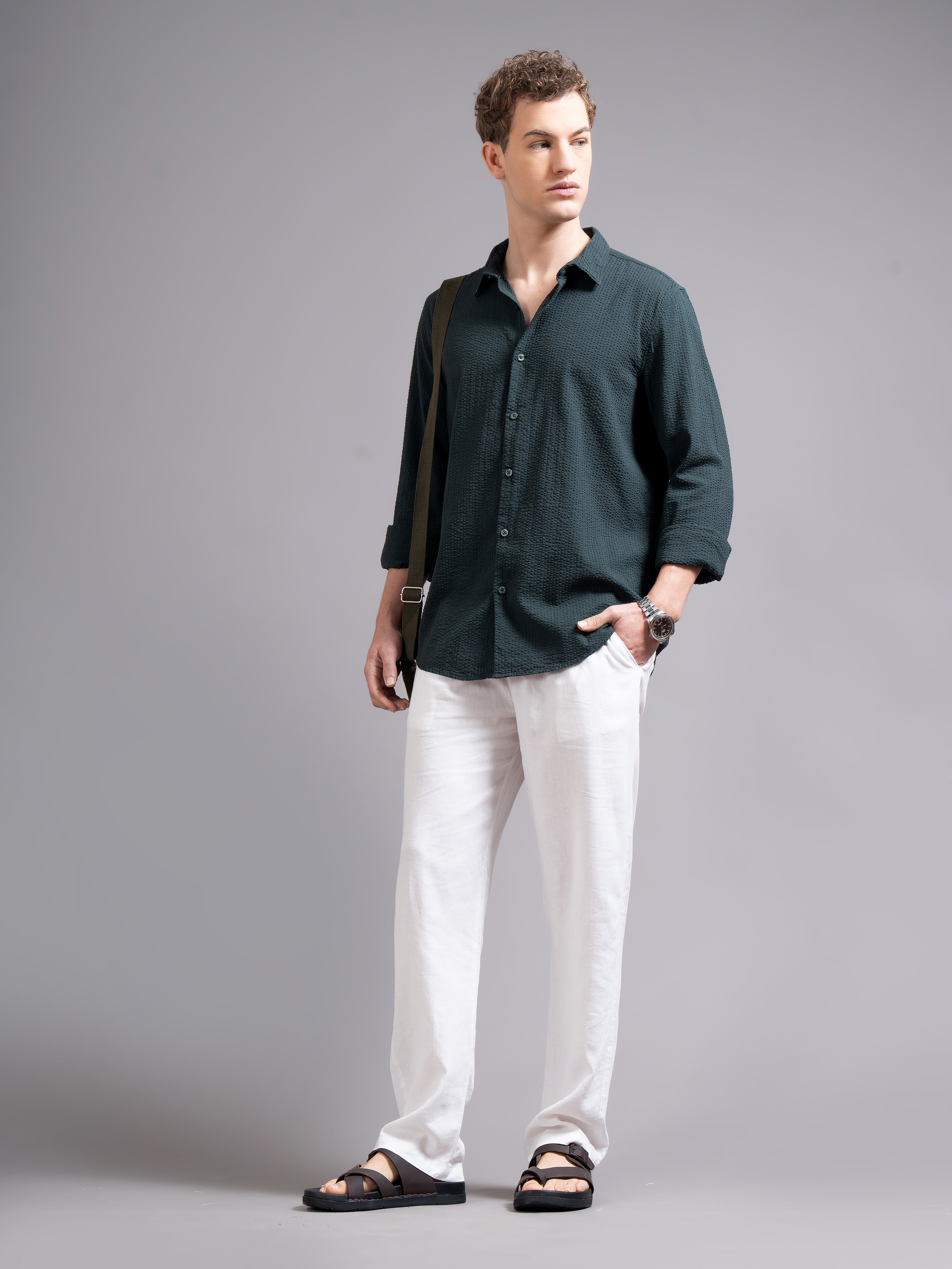 Men Olive Cotton Shirt