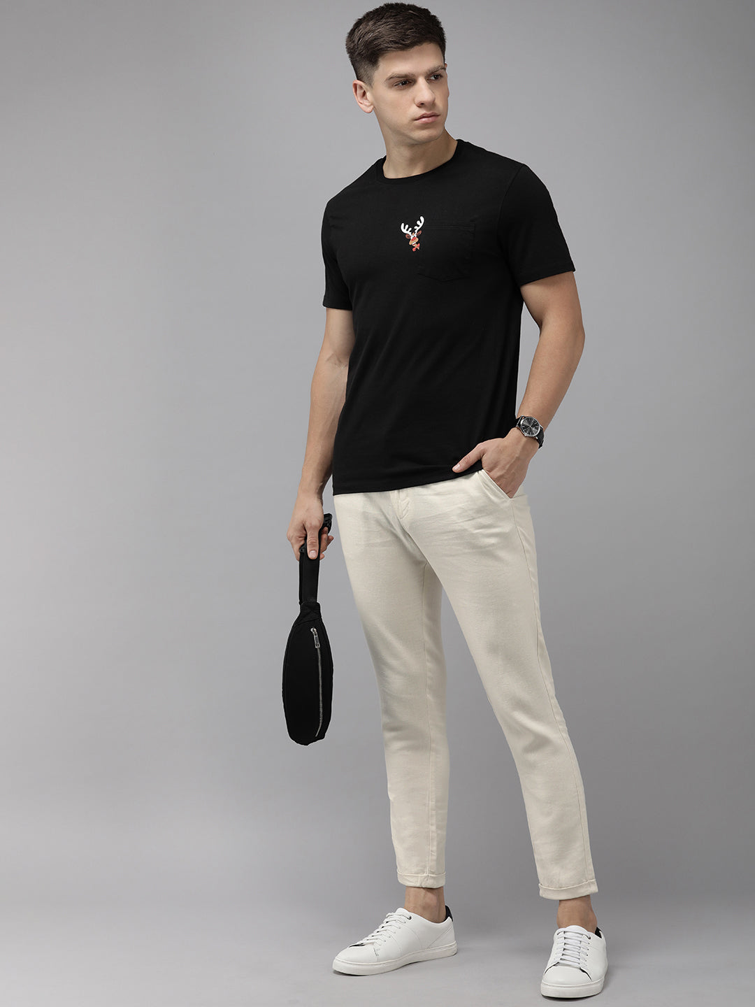 Men Ardor Edition Cream Tapered Fit Chinos Trousers