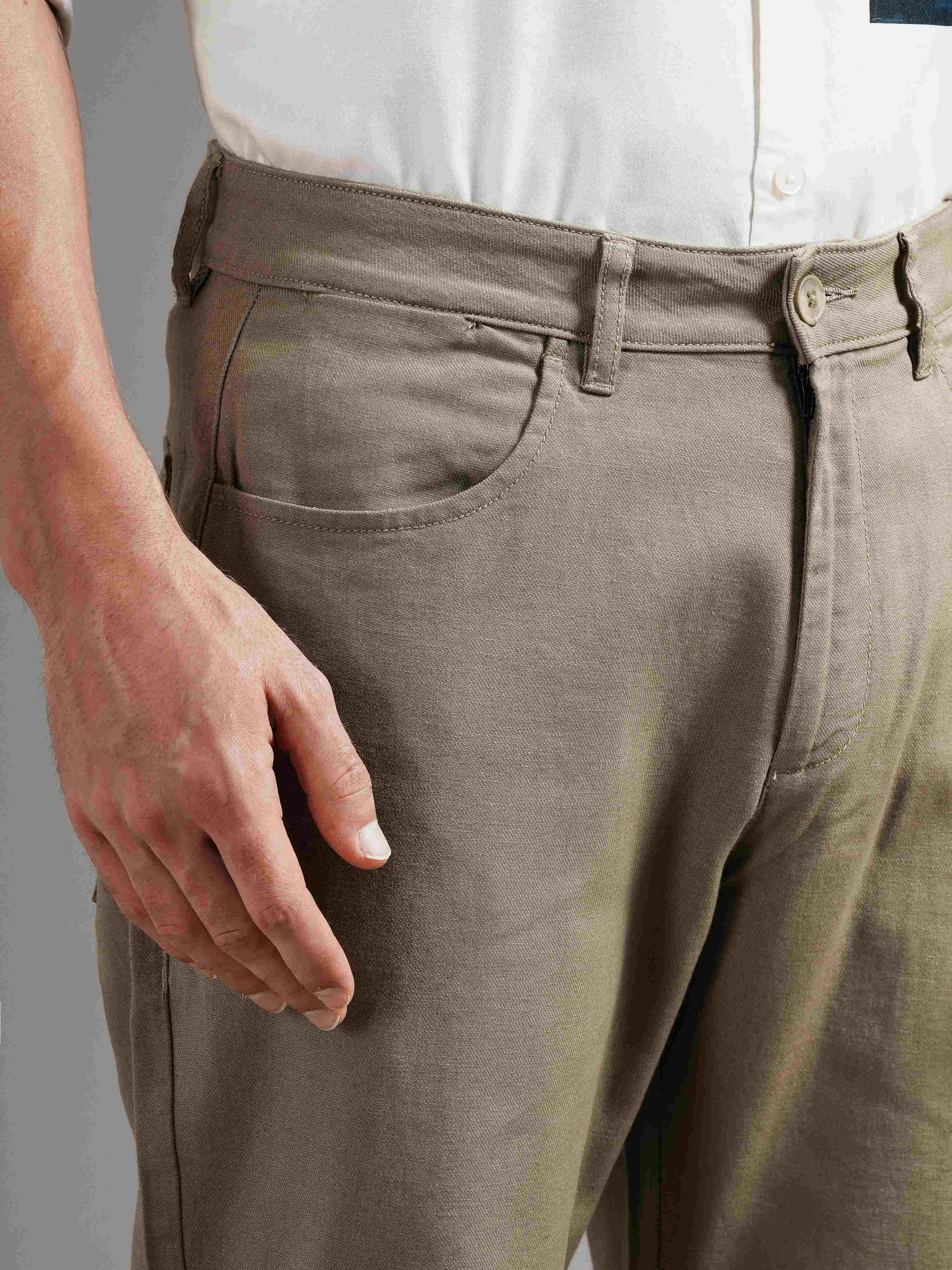 Men Olive Tailored Fit Trousers