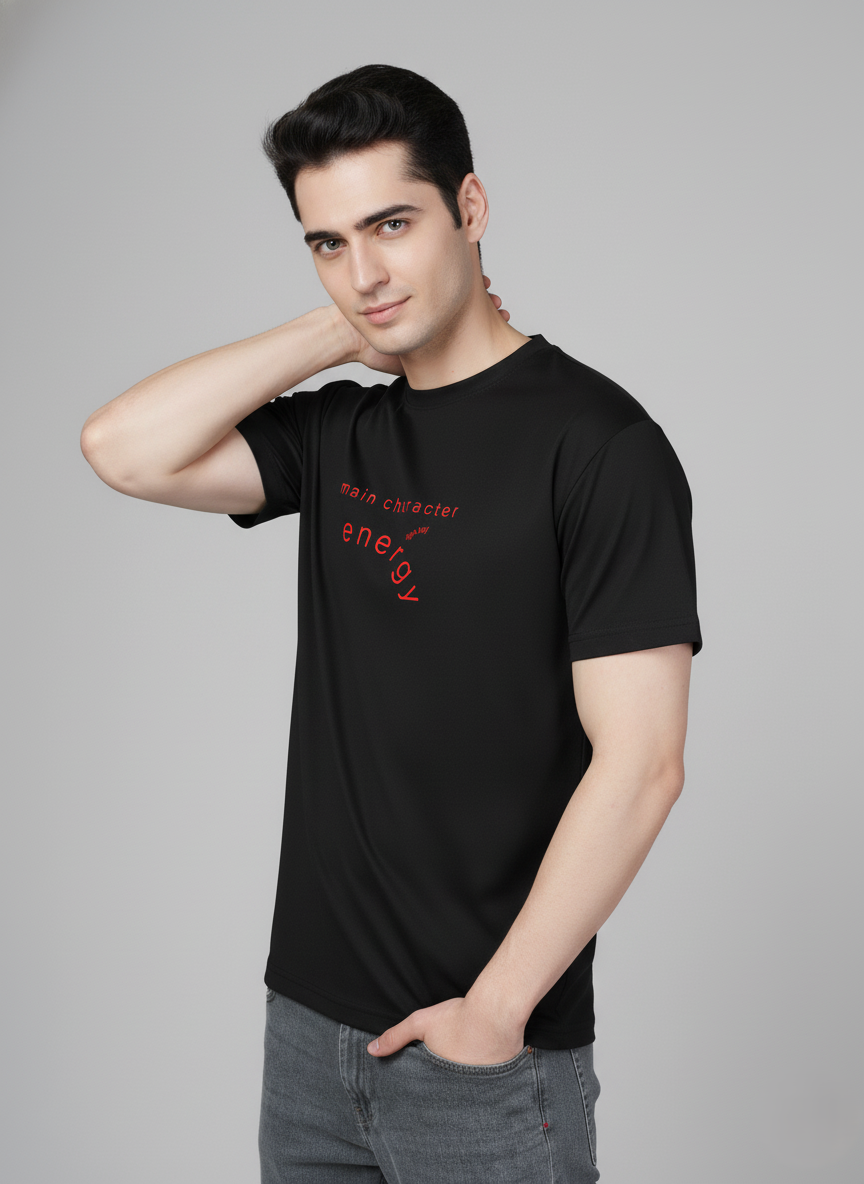 Men Cotton Black Printed Tshirt