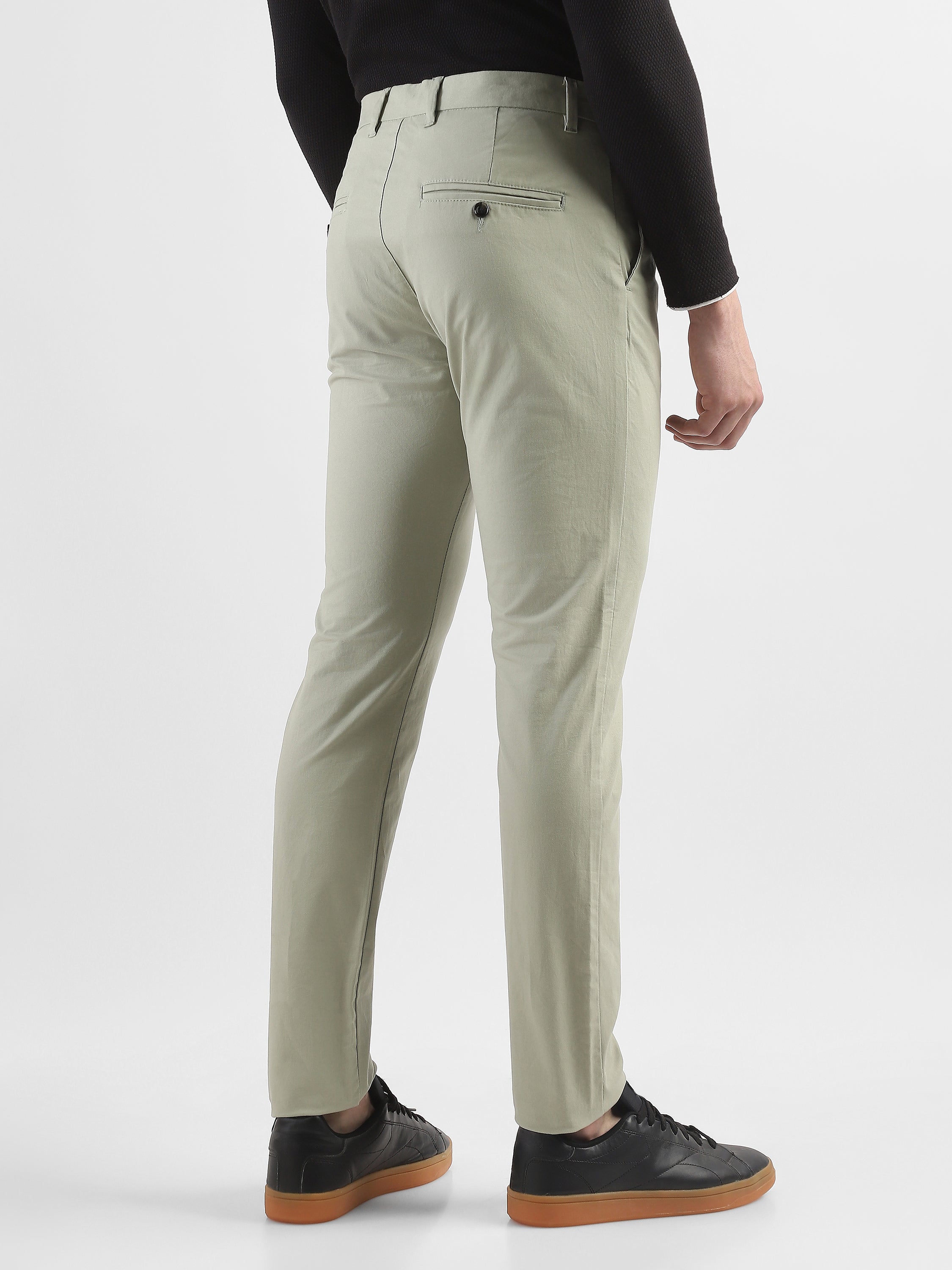 Men Pistacho Green Slim Fit Mid Rise Formal Trouser