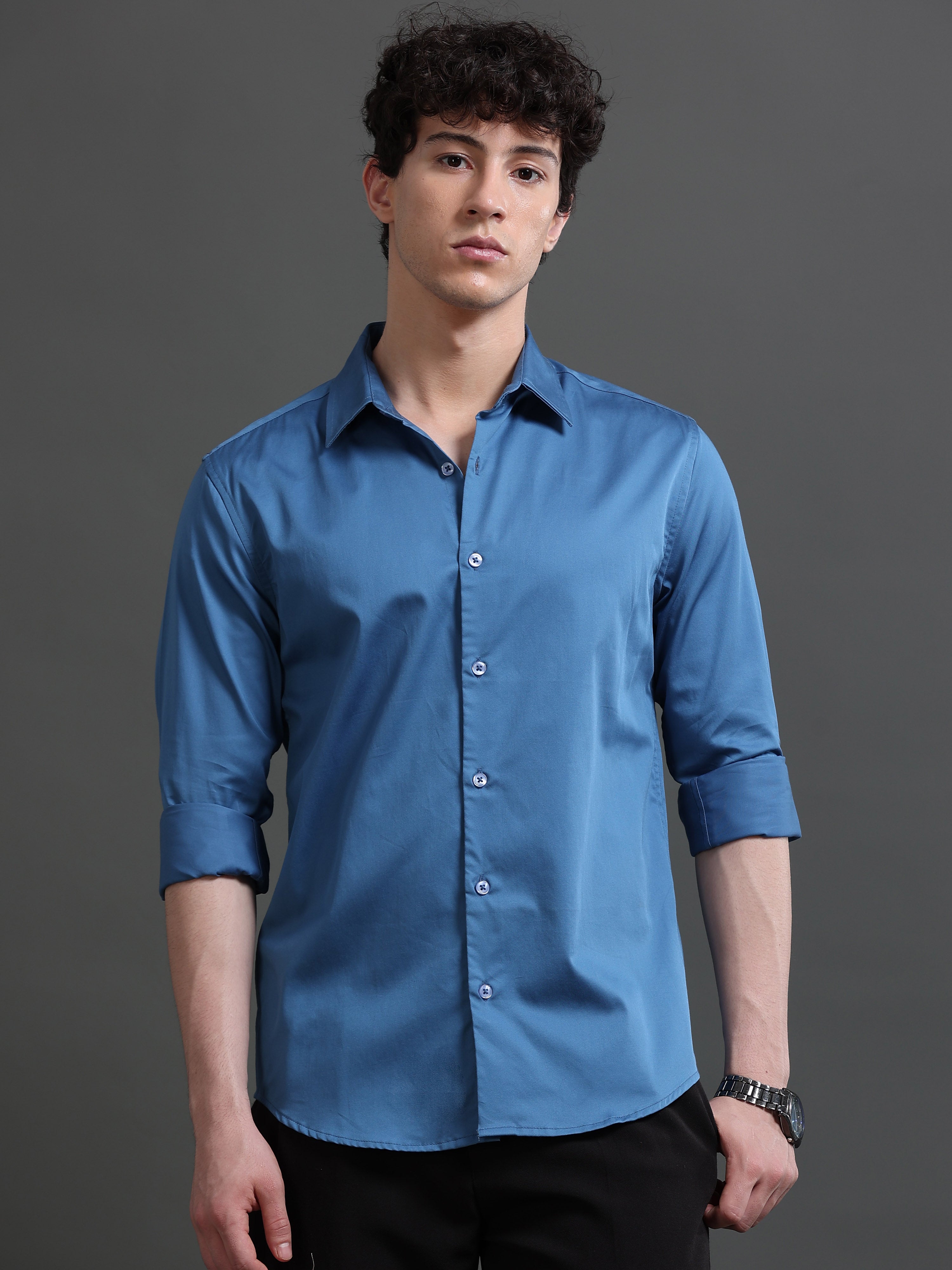 Men Blue Solid Shirt