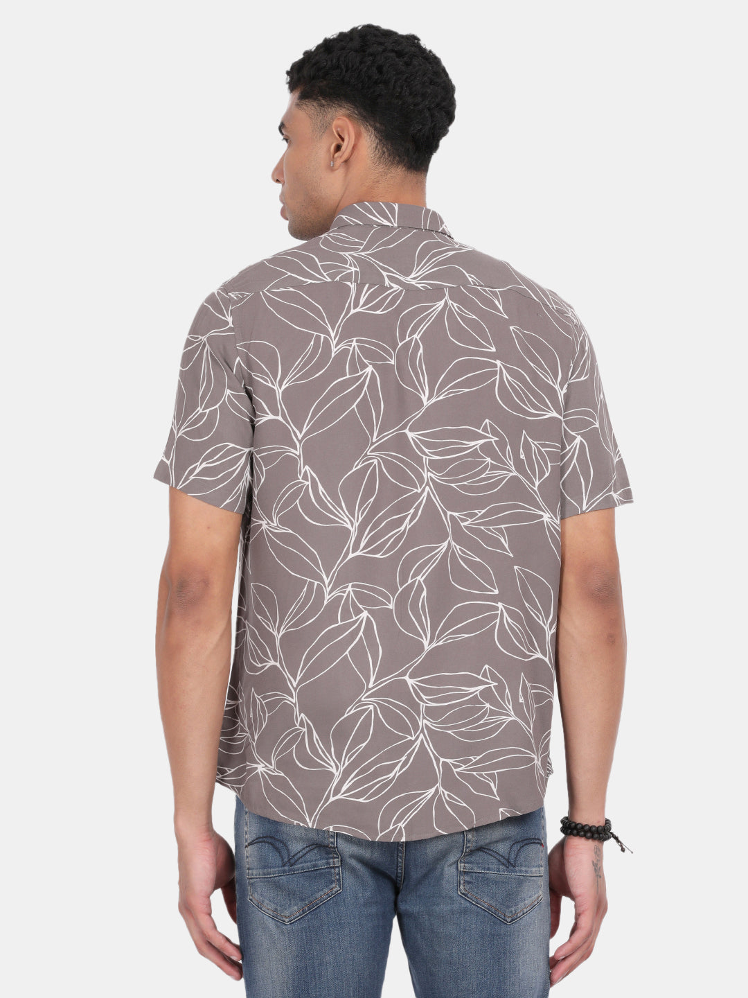 Men Light grey Slim Fit Spread Collar Half Sleeve Casual Shirt