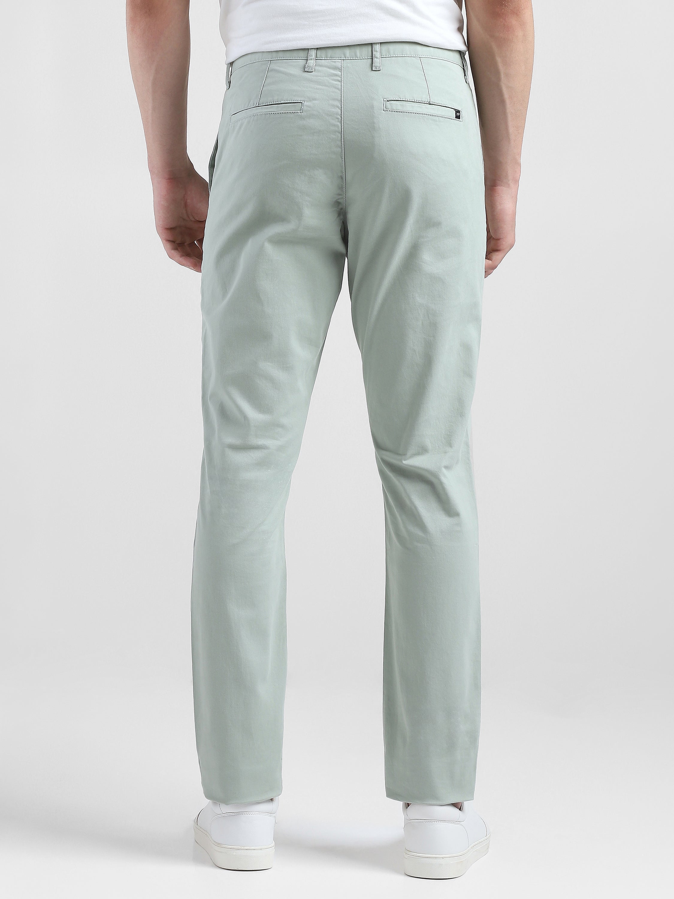Men Light Mid Rise Green Regular Trouser