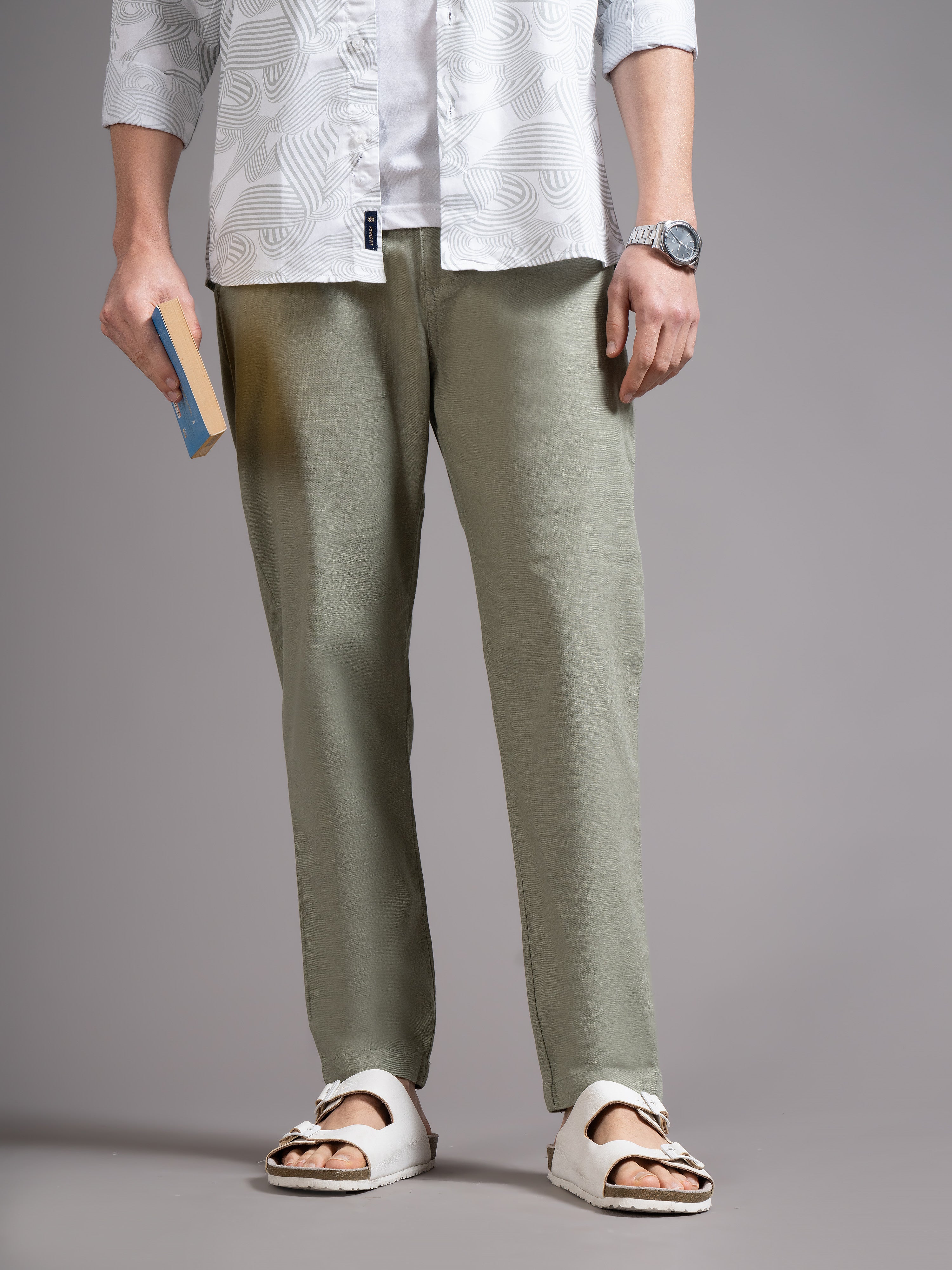 Men Green DrawString Regular Fit Chinos Trouser