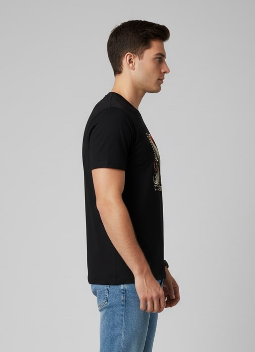 Men Printed Black Cotton Tshirt