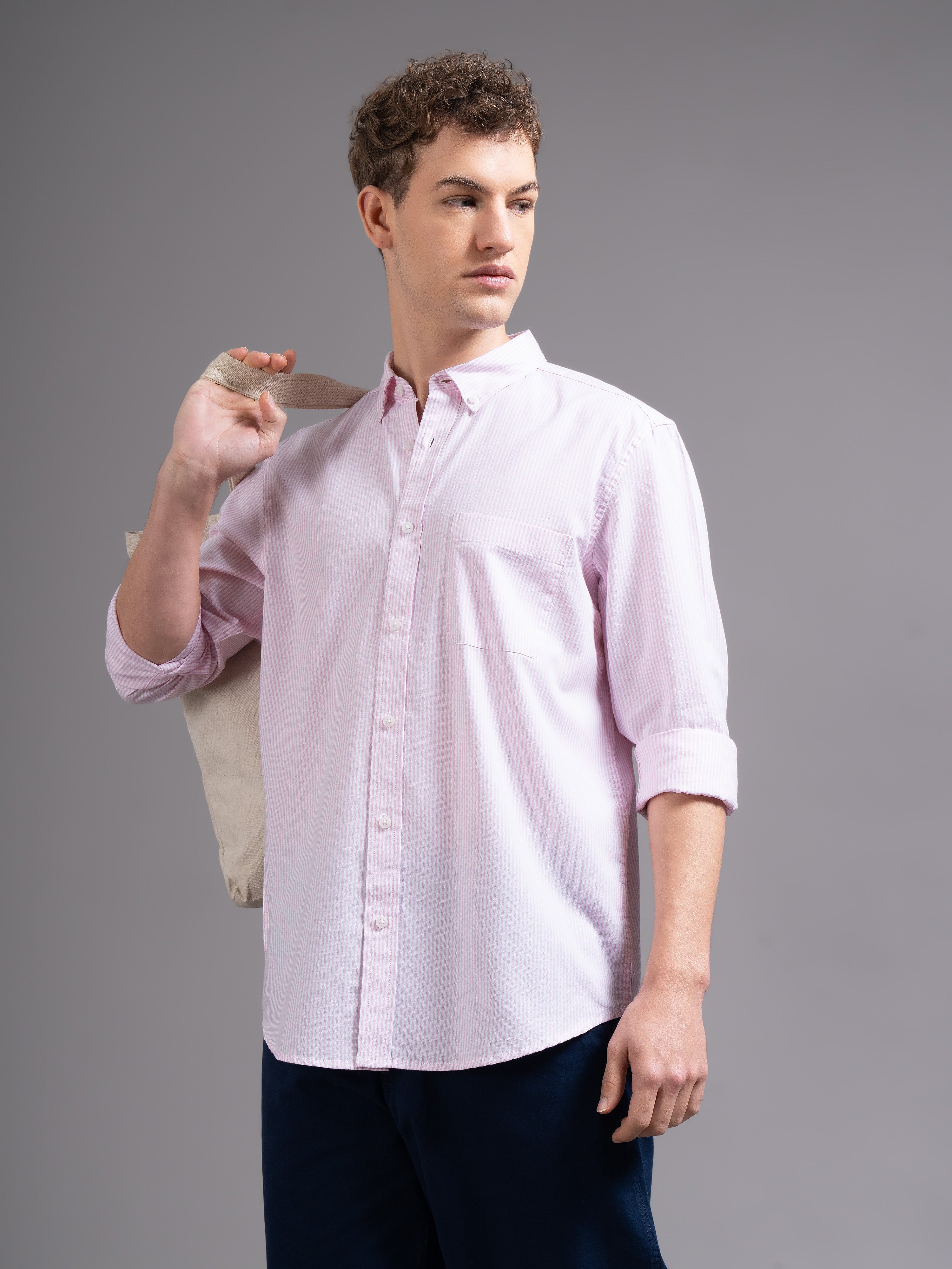 Men Pink Striped Shirt