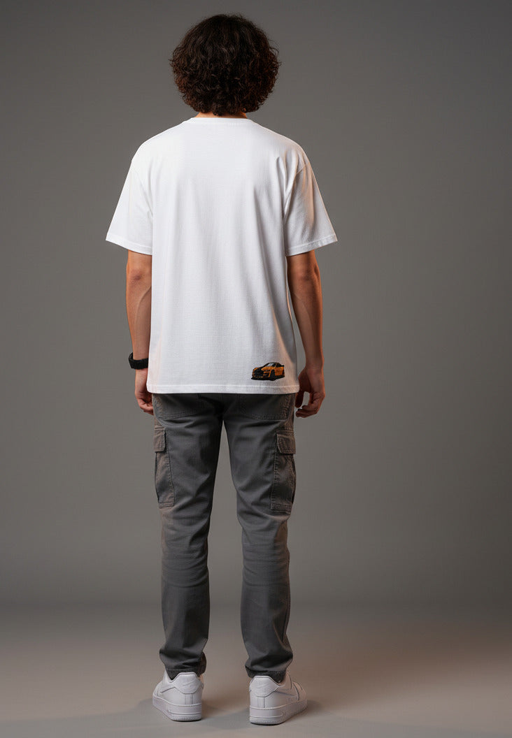 Mens White Graphic Cotton Oversized T-Shirt