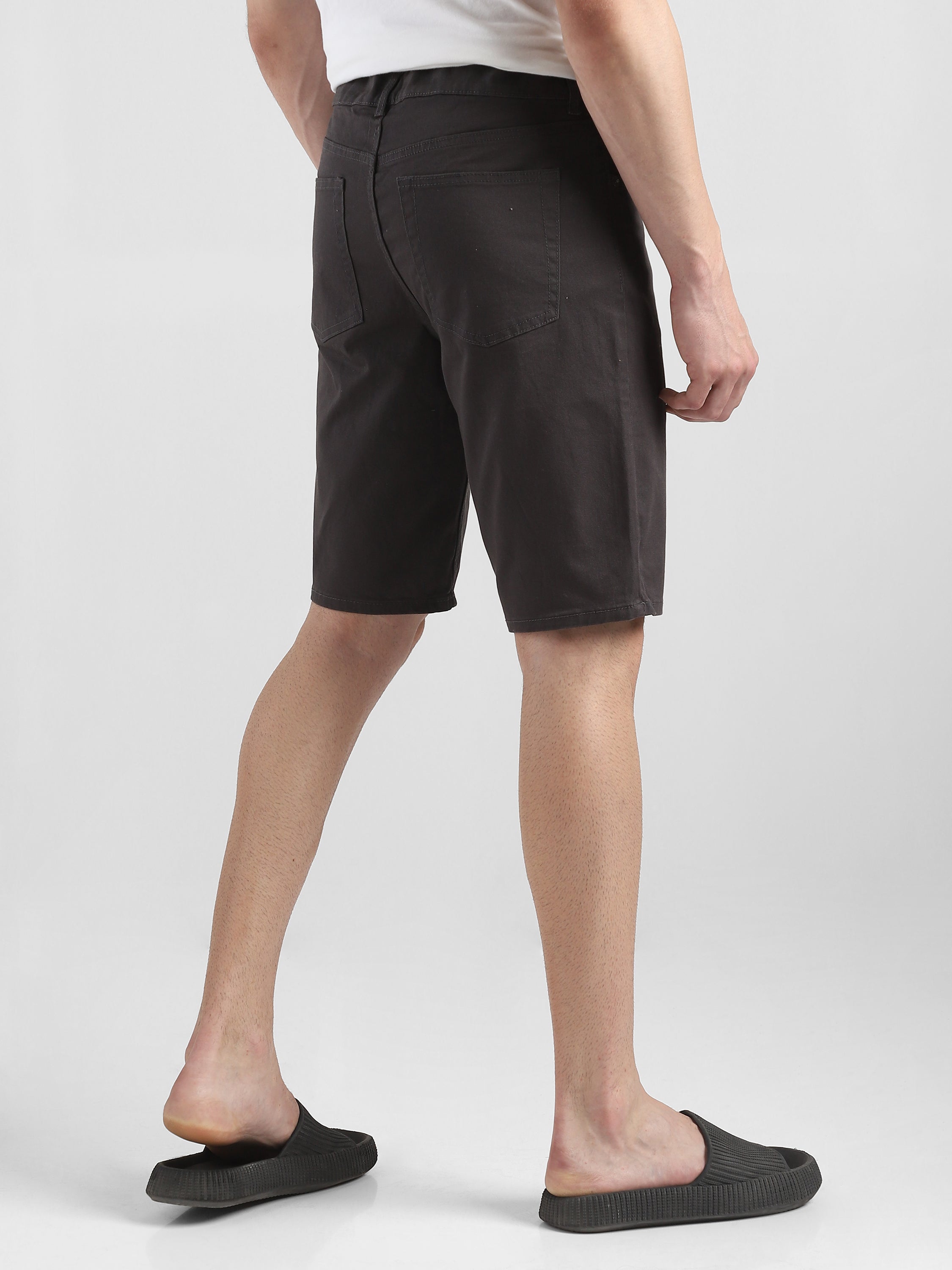Men Dark Grey Denim Knee Length Shorts