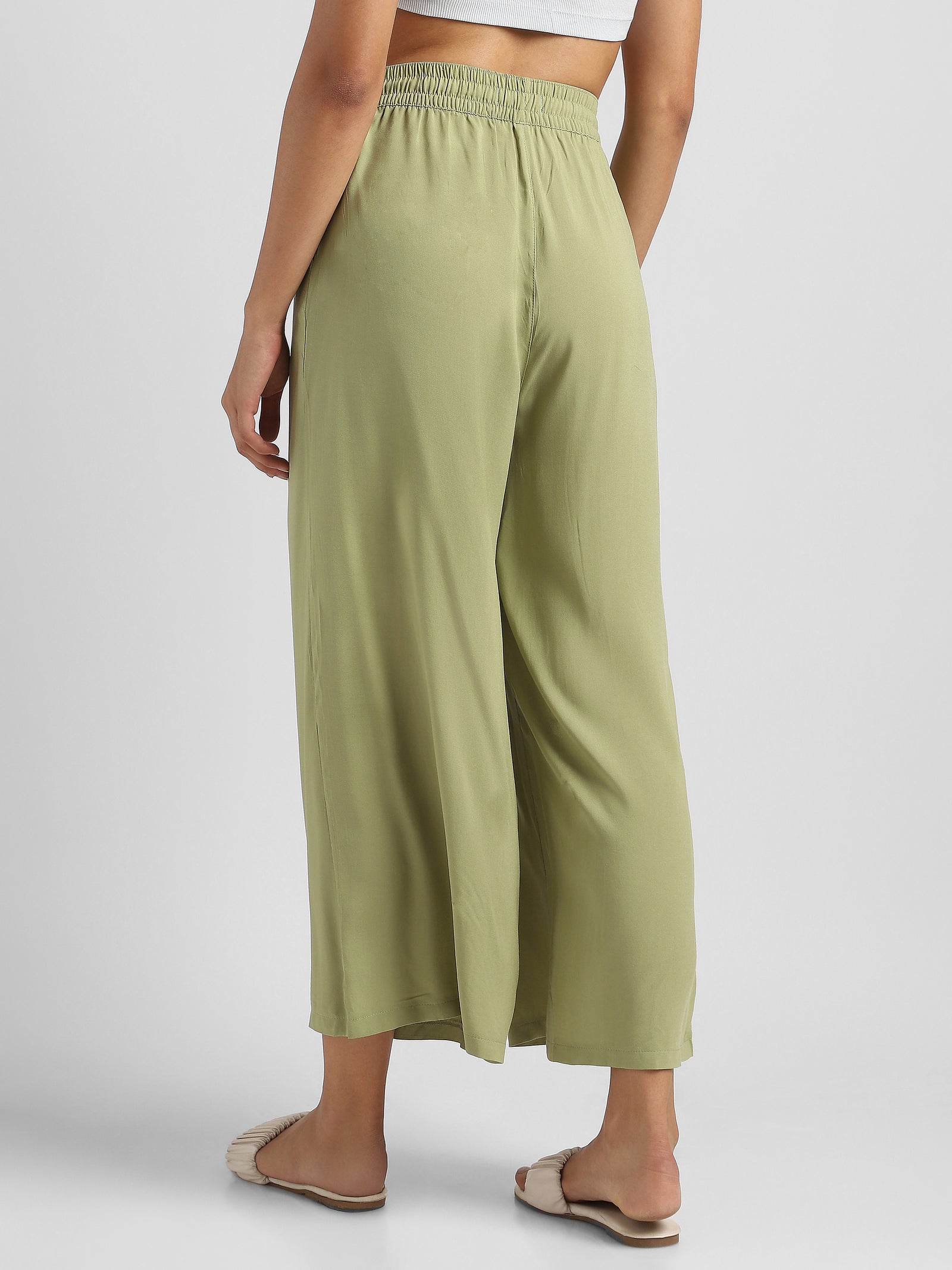 Women Olive Solid Palazzo Pants
