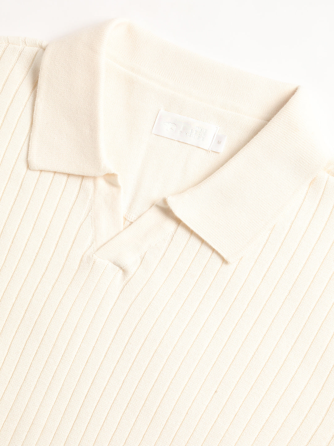 Men Cream Knitted Regular Fit Polo Collar T-shirt
