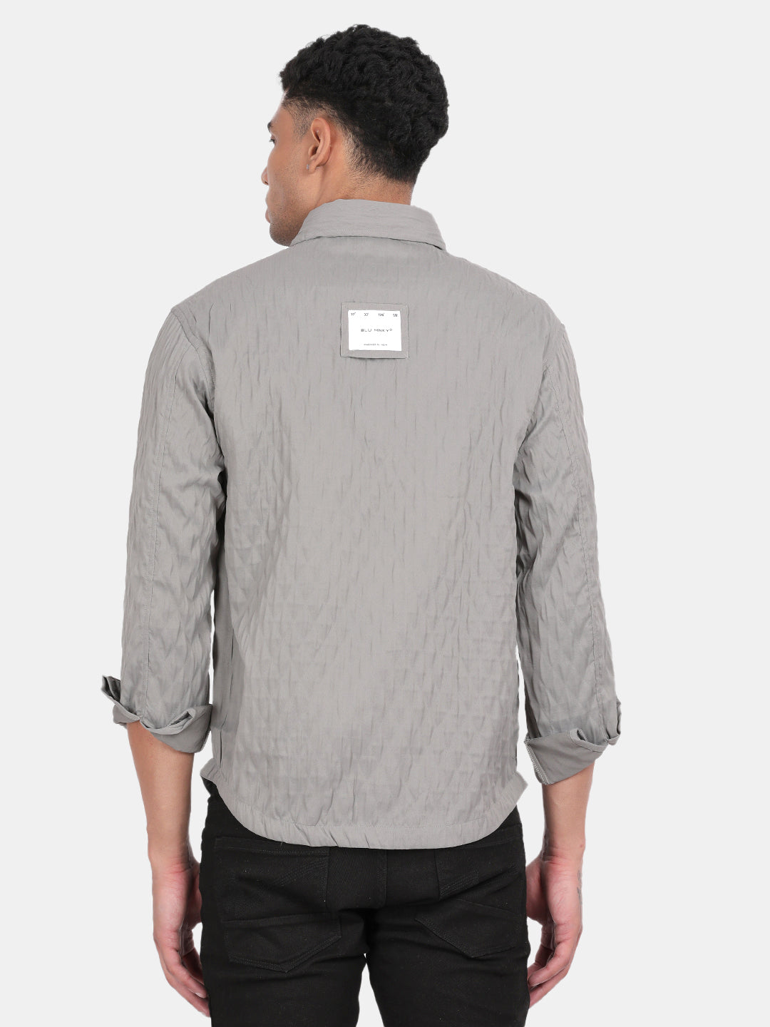 Men Grey Slim Fit Spread Collar Full Sleeve Casual Shirt