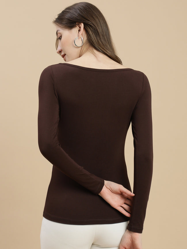 Women Brown Boat Neck Top
