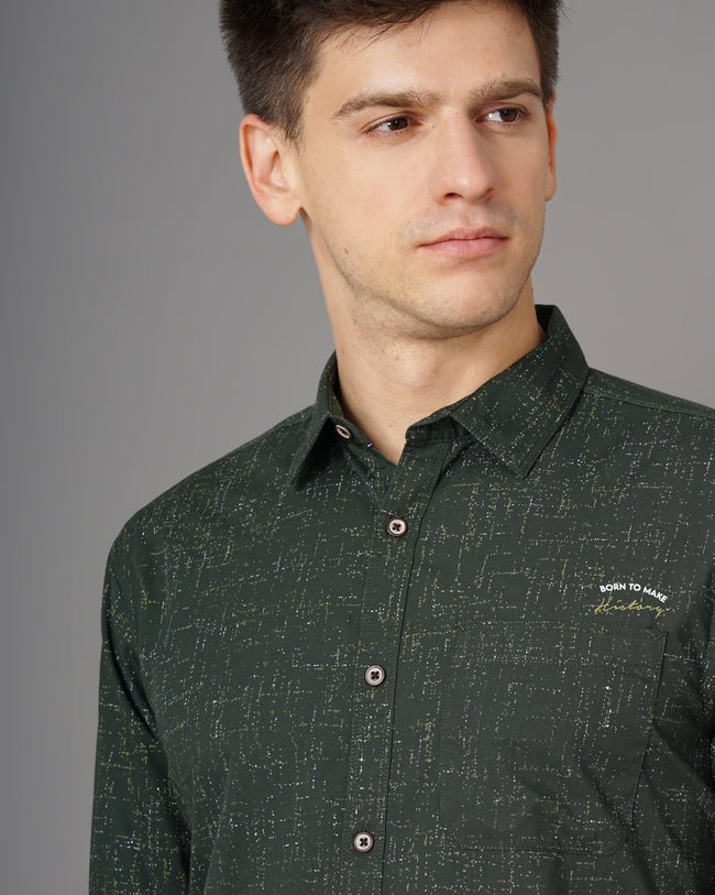 Men Olive Cotton Slim Shirt