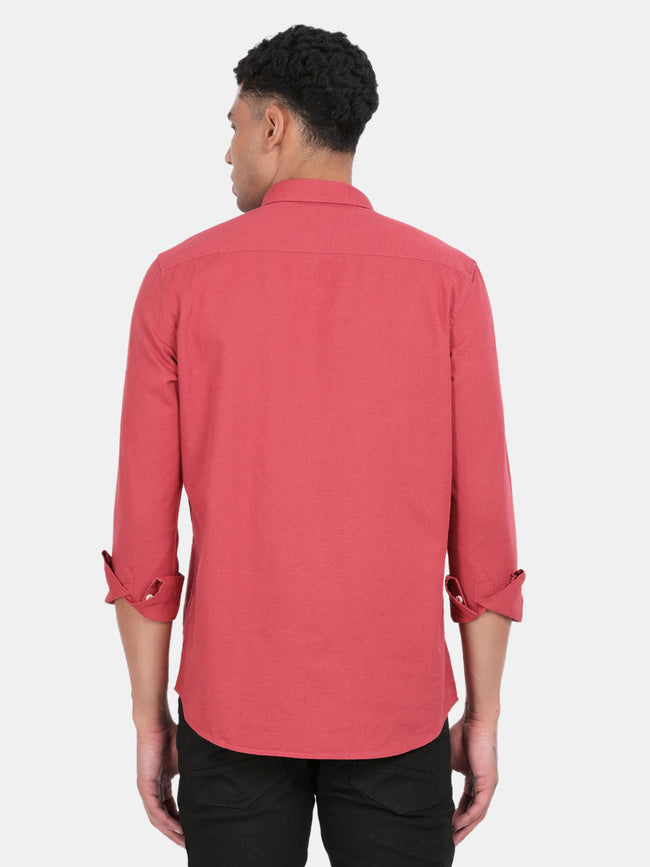Men Red Slim Fit Spread Collar Full Sleeve Casual Shirt