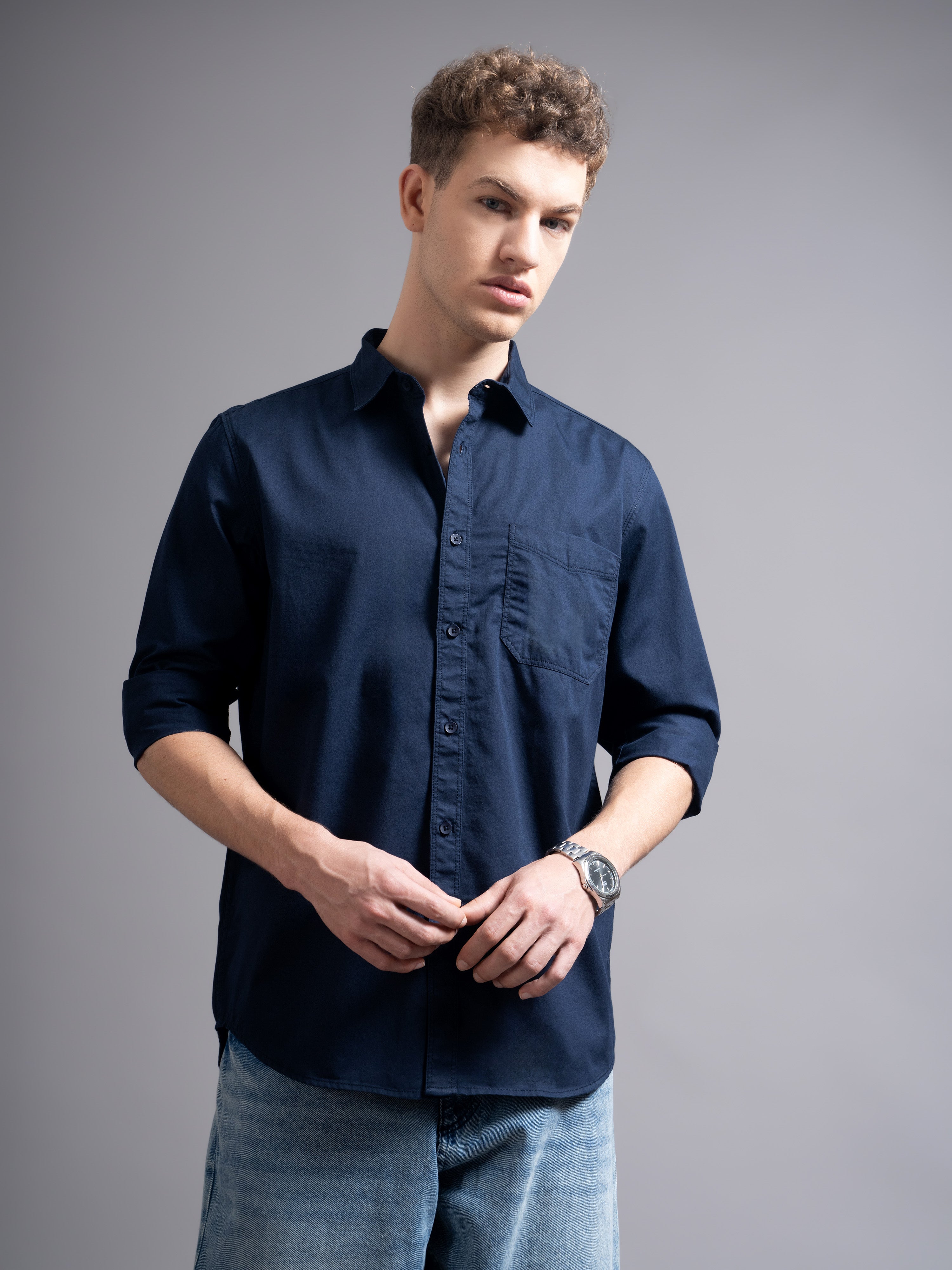 Men Navy Blue Twill Shirt