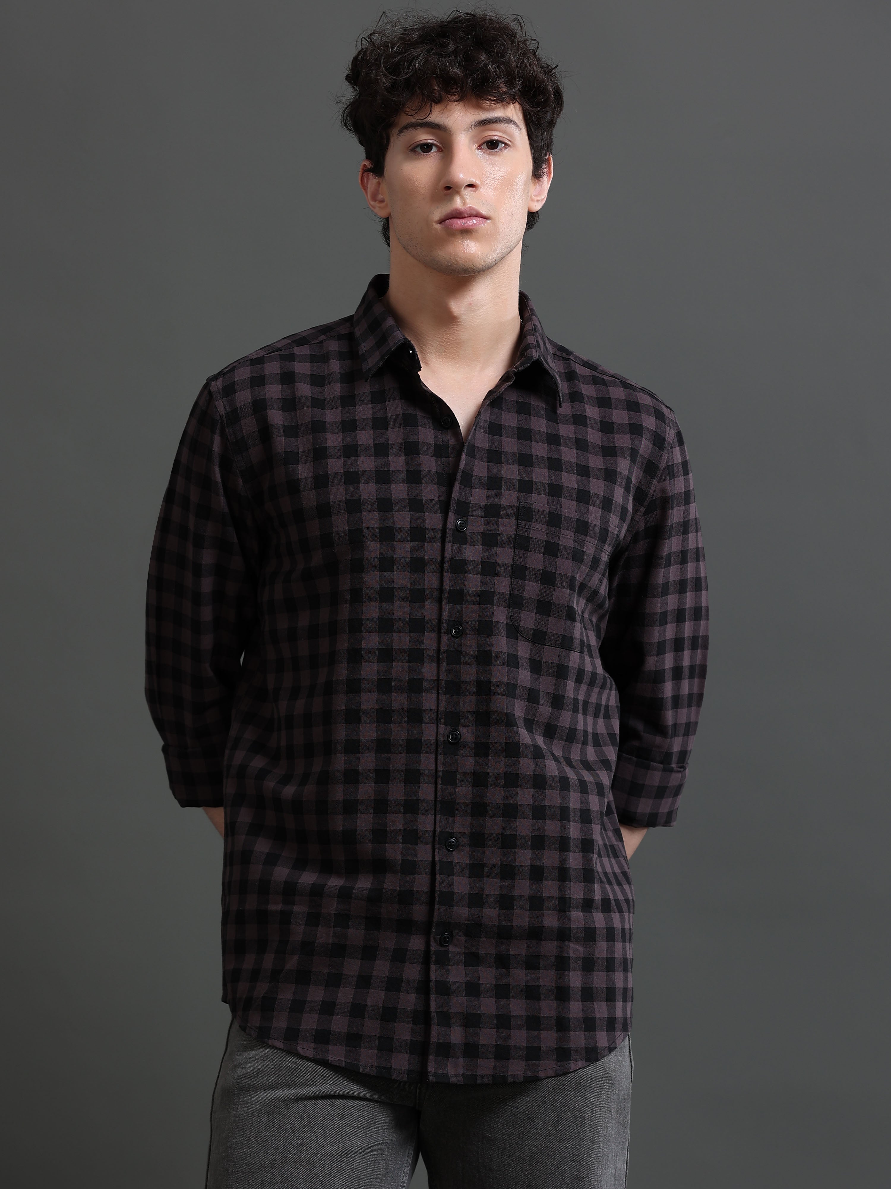 Men Purple Check Shirt
