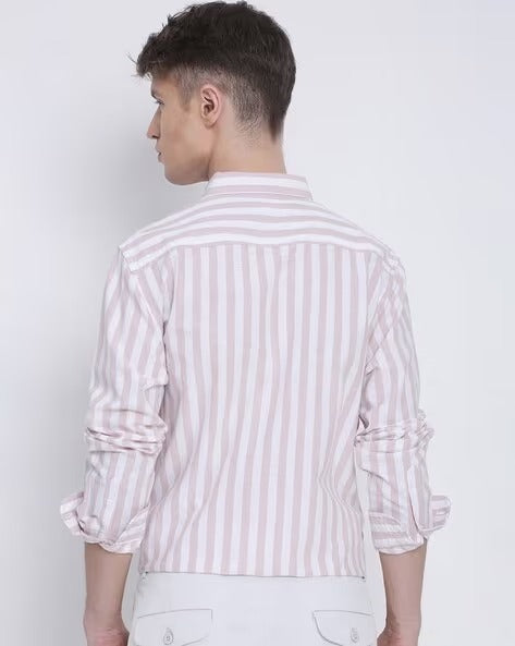 Men Mauve Striped Shirt