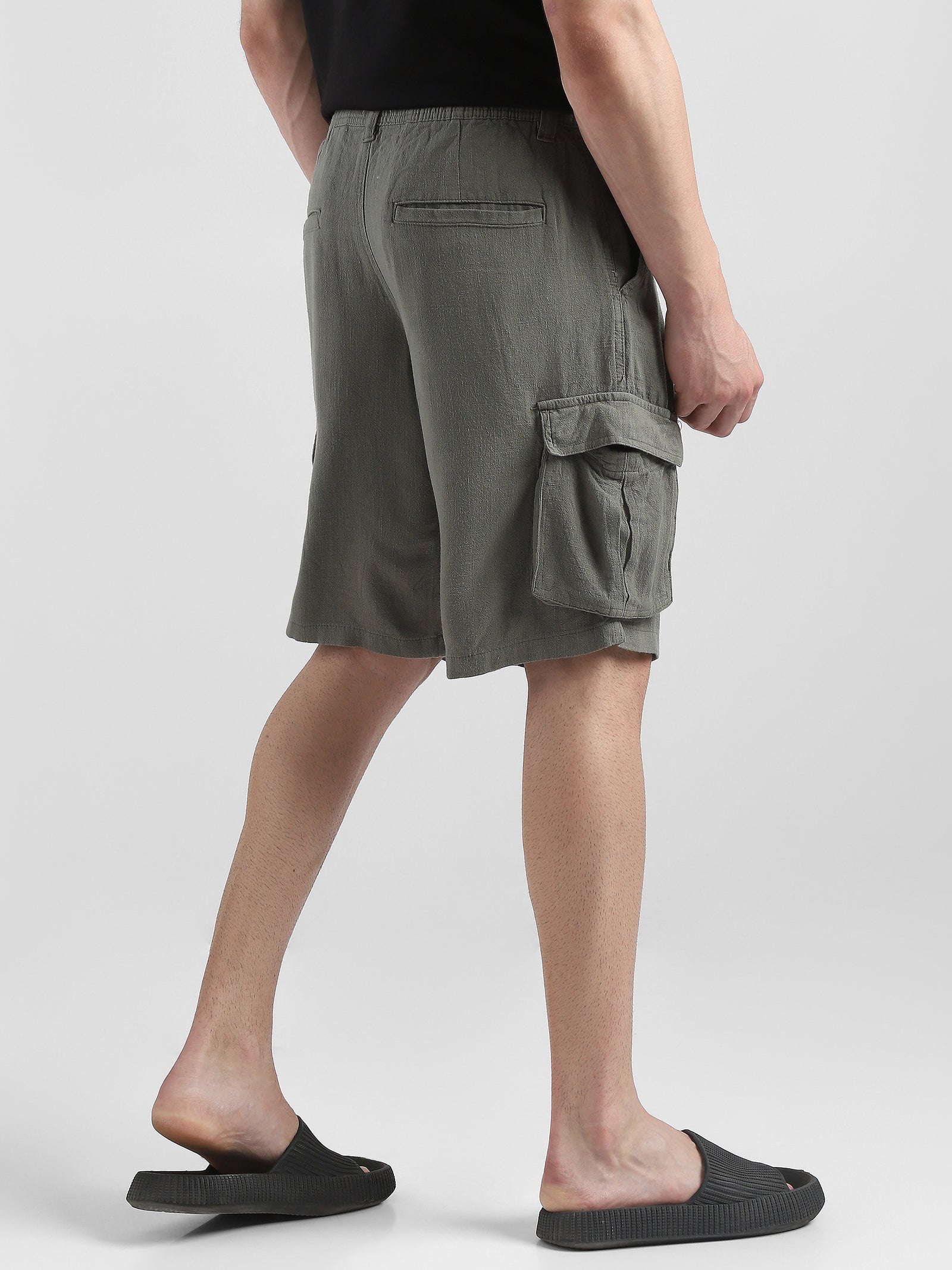 Men Olive Cargo Shorts