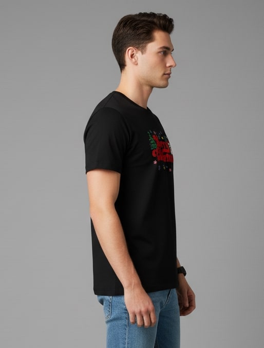 Men Printed Black Cotton Tshirt