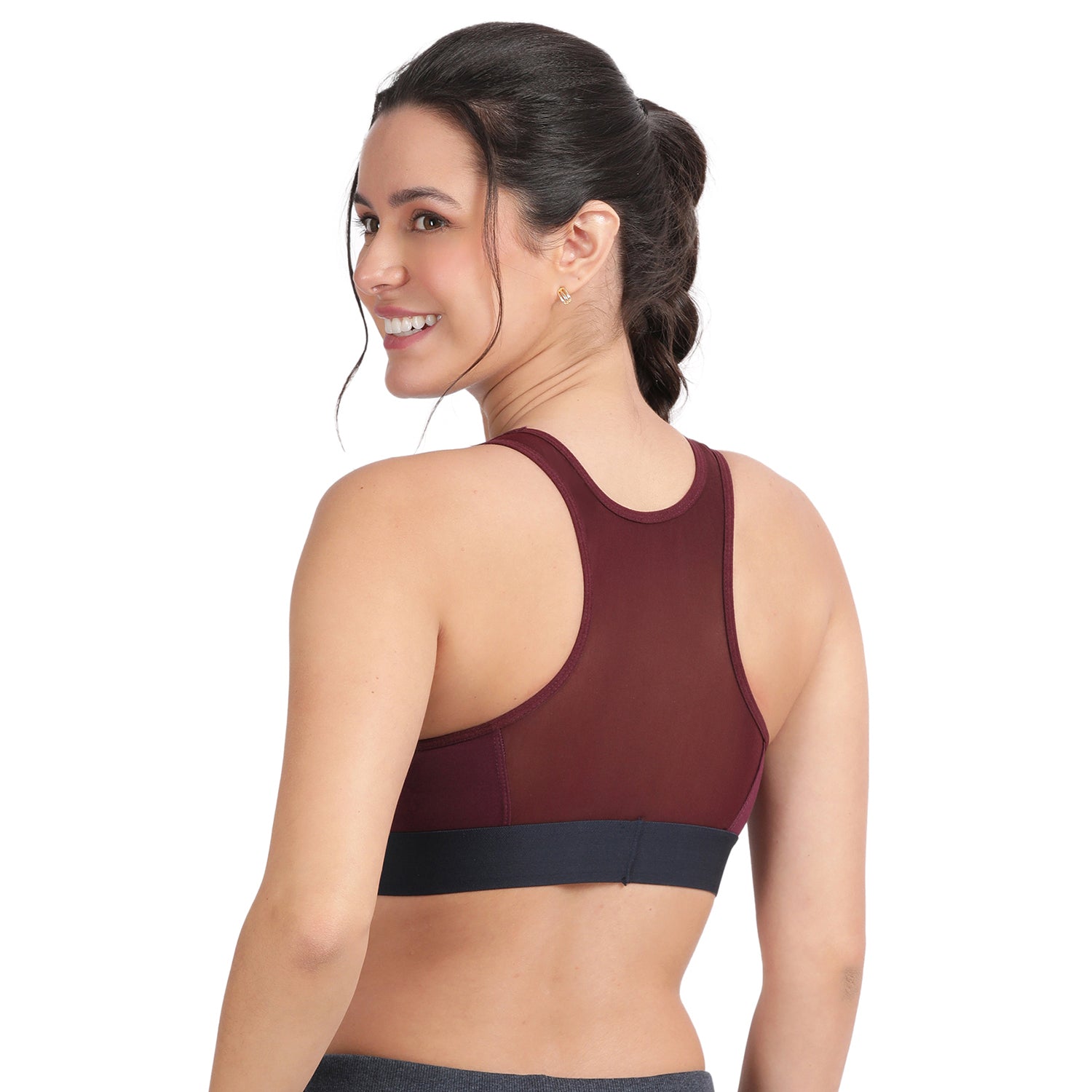 Non-padded Non-wired Full Coverage Removable Racer Back Sports Bra